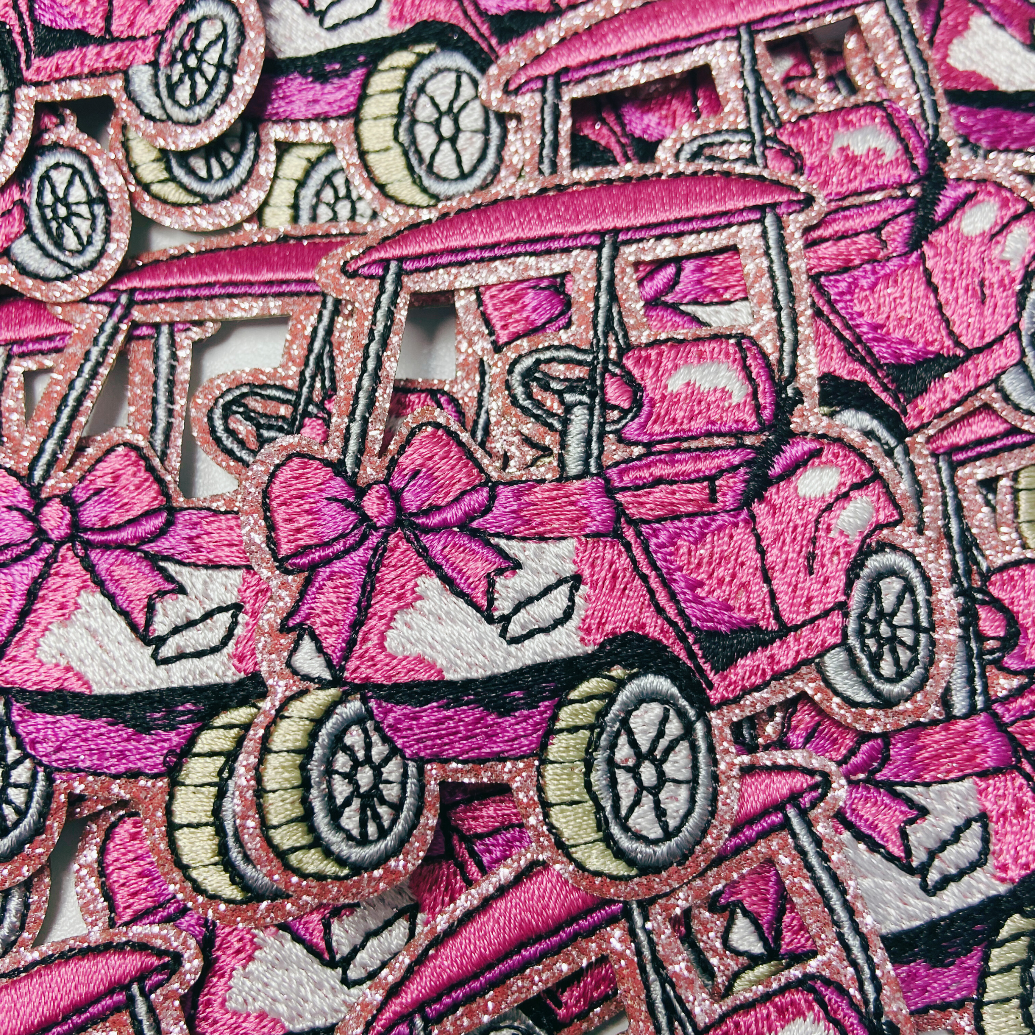 2.5” Golf Cart - Pink glittery   -  Embroidered Hat Patch