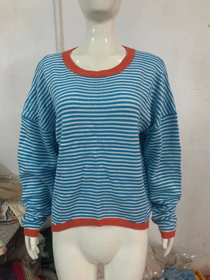 CWOSWL0811_ Long Sleeve Loose Neck Pullover Sweater: GREY / (M) 1