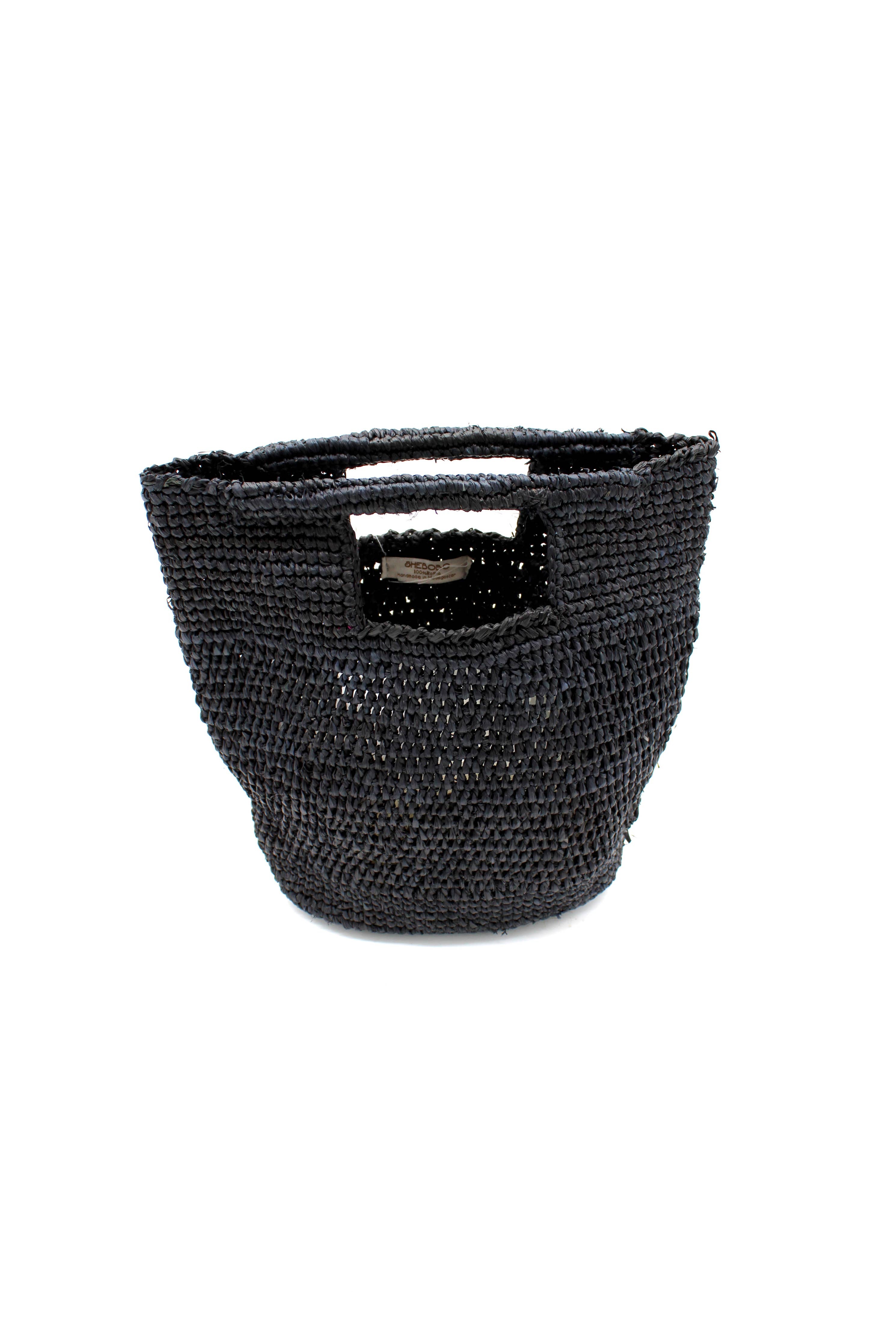 Mini ConCon Crochet Petite Straw Basket: Natural Two Tone Zebra Stripe