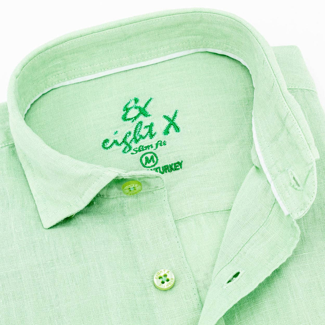 Linen Button Down Shirt - Green: GREEN / M