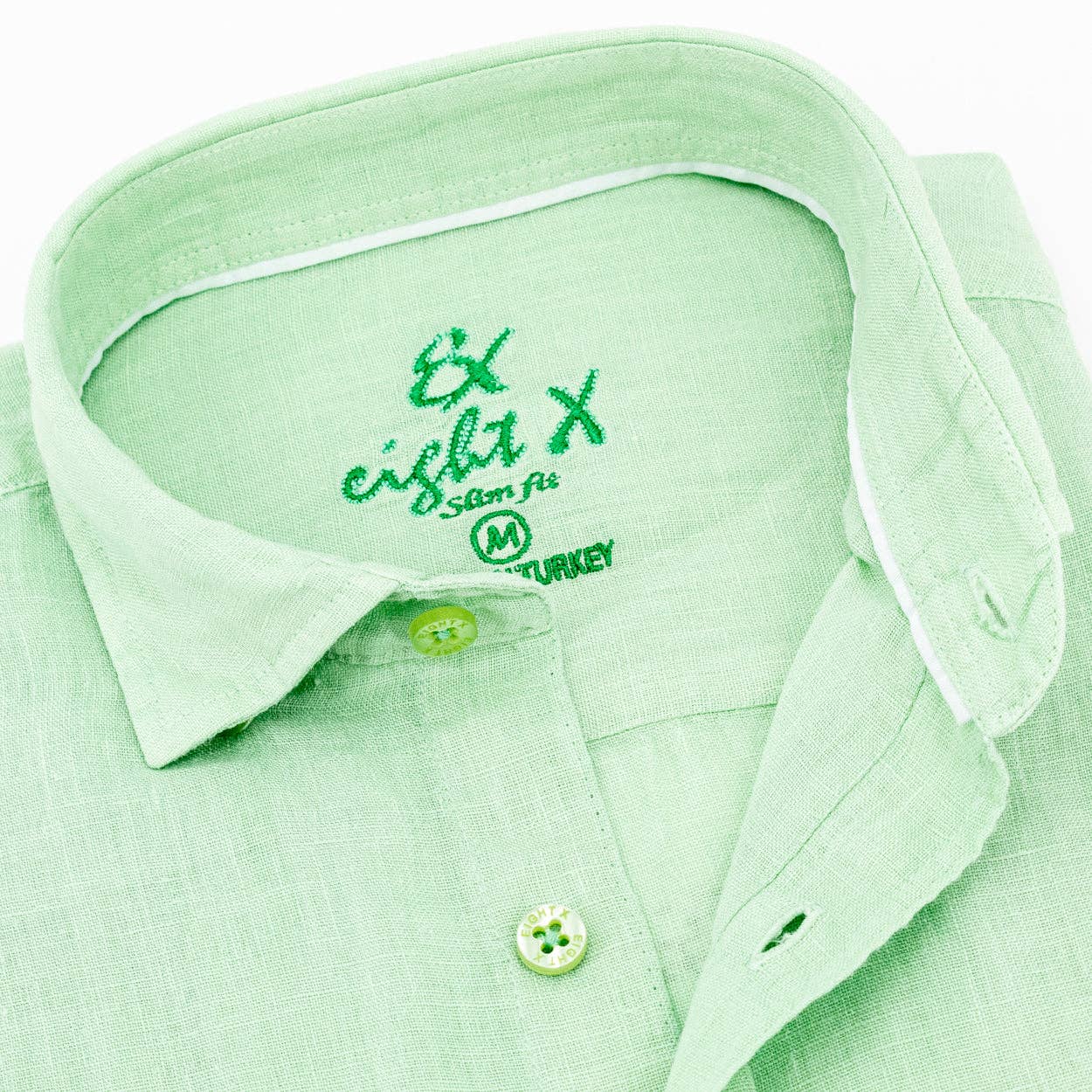 Linen Button Down Shirt - Green: GREEN / S