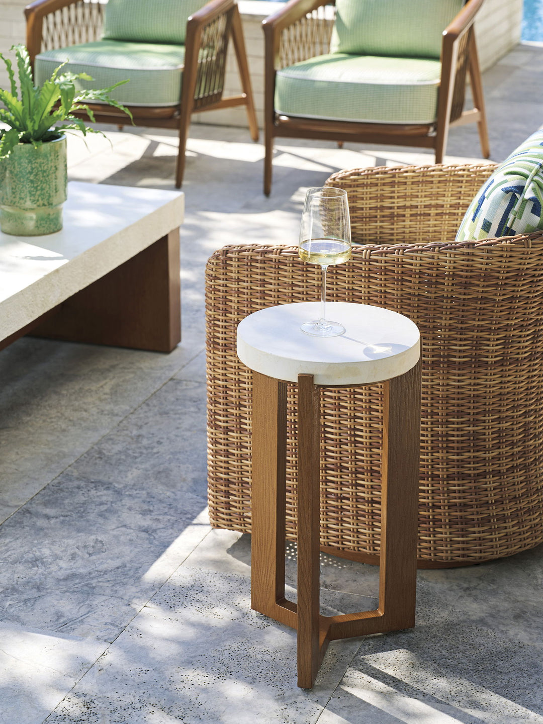 Palm Desert Poolside - Accent Table - Dark Brown / White