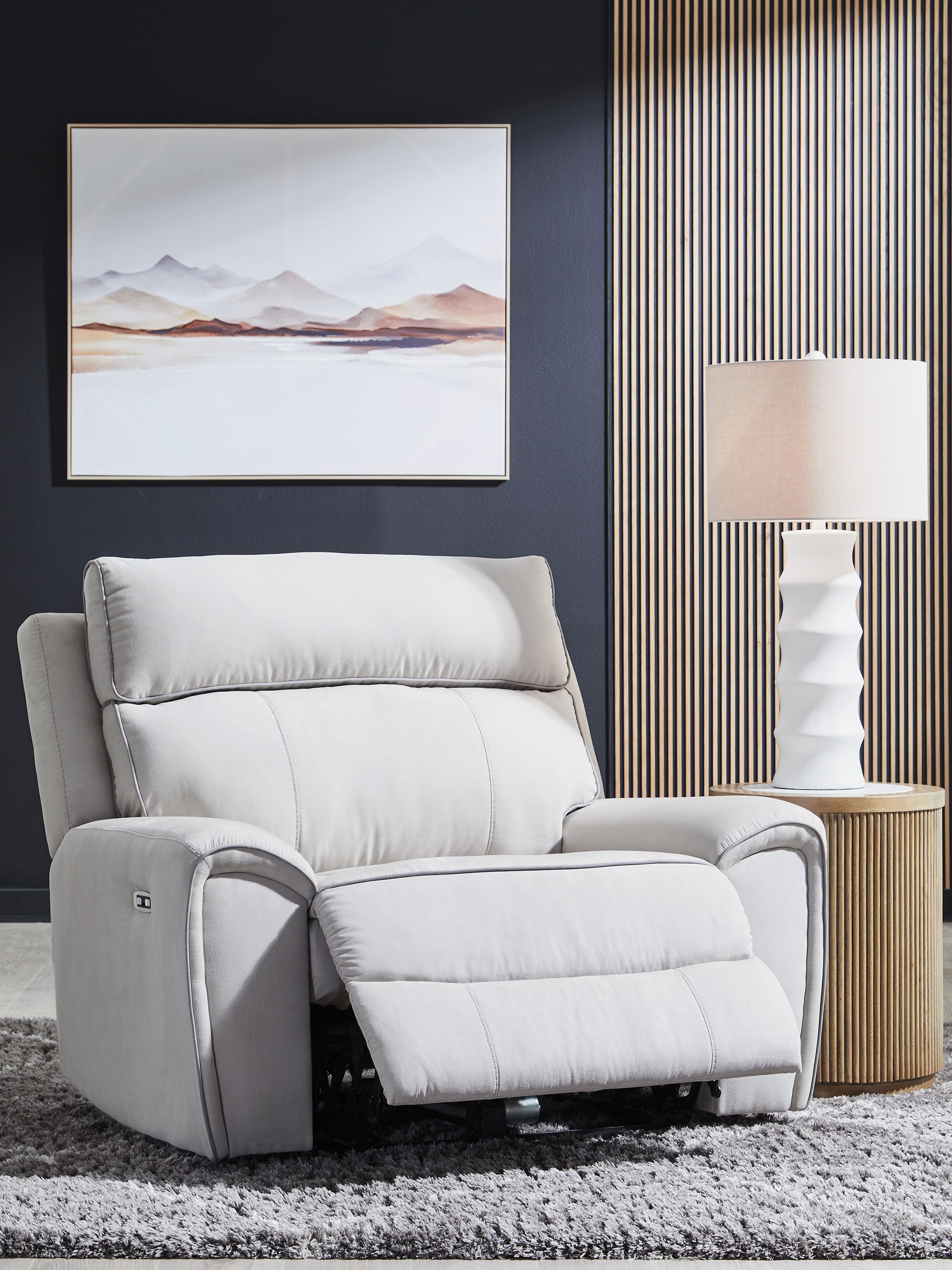 Social Pointe - Power Recliner / Adjustable Headrest - Pearl / Ash