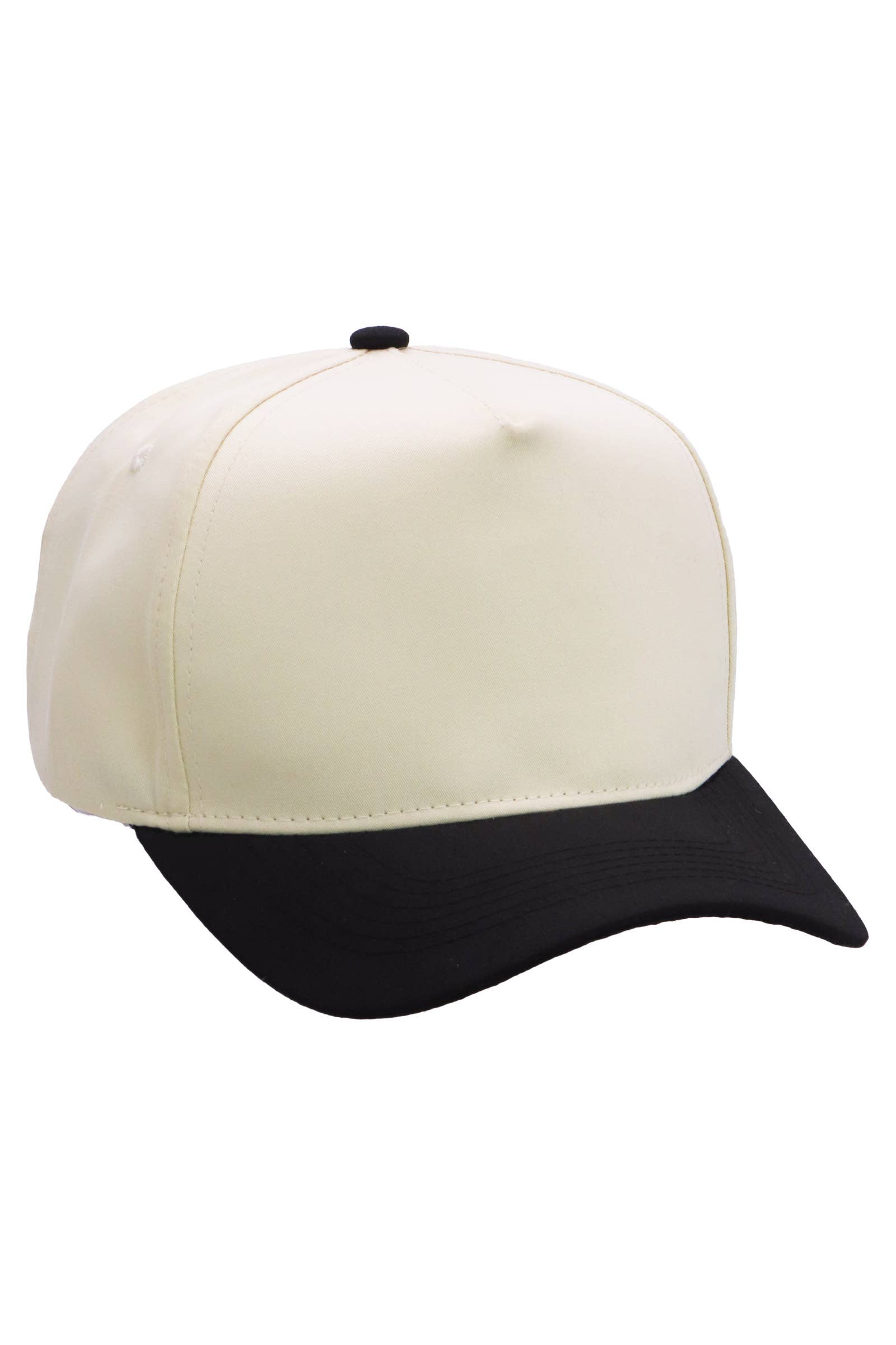Two Tone Beige Upper Five Panel Baseball Cap: Beige/Black / One Size