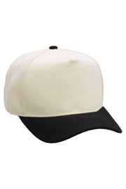 Two Tone Beige Upper Five Panel Baseball Cap: Beige/Black / One Size