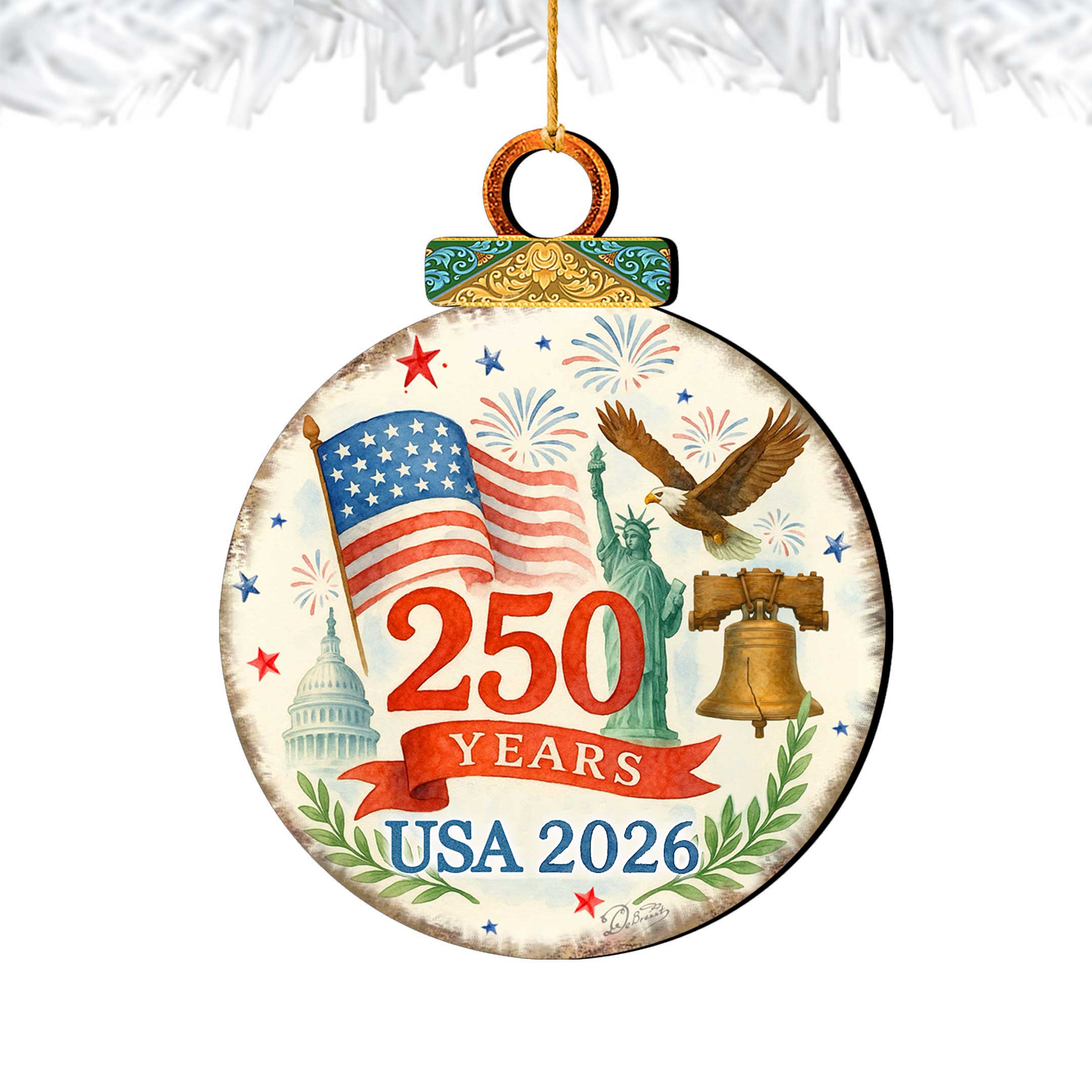 Patriotic 250th Anniversary Round Ornament by G. DeBrekht