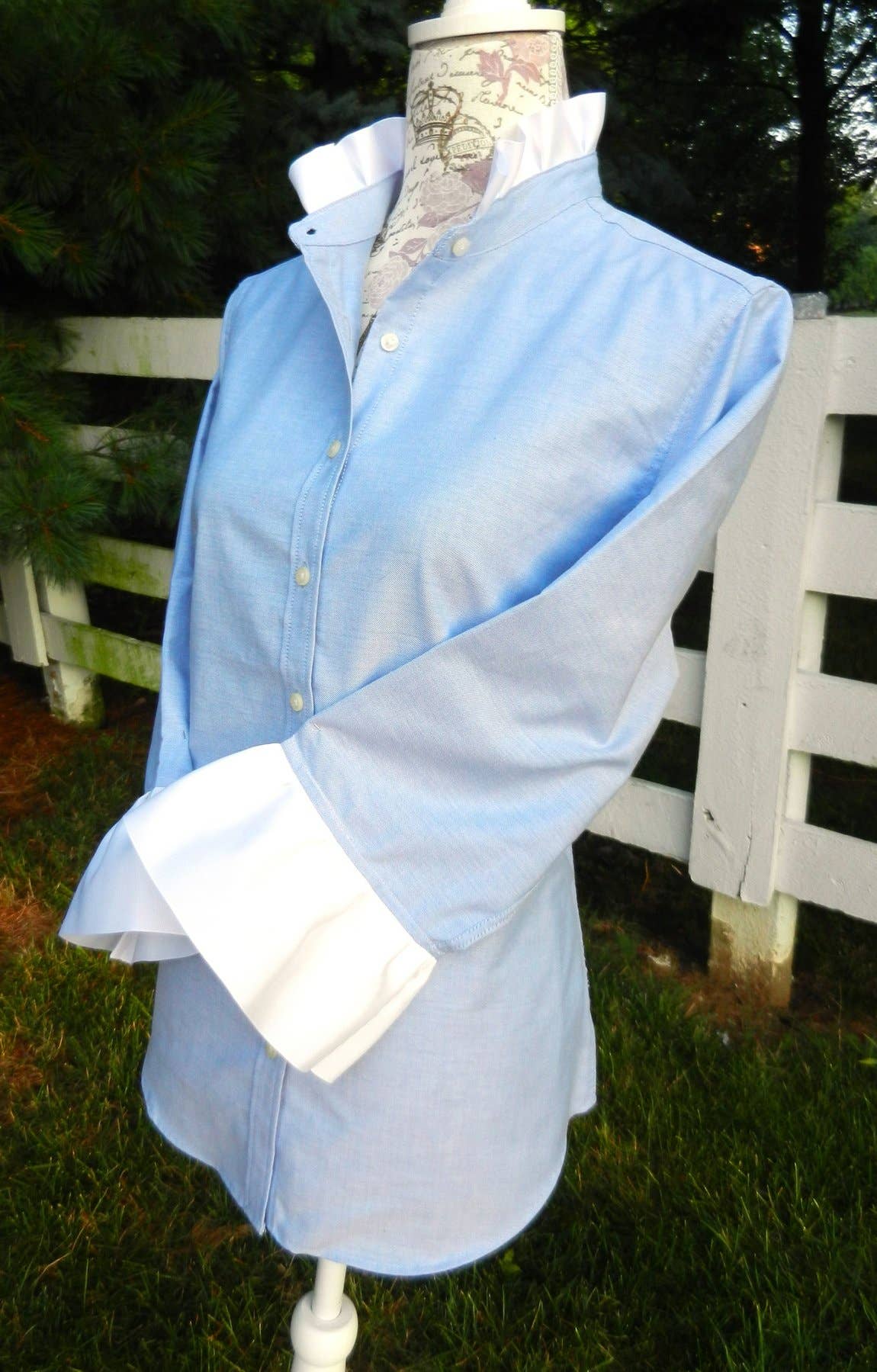 Scarlett Oxford Ribbon Trim 3/4 Sleeve- Blue: L