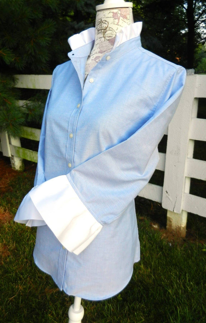 Scarlett Oxford Ribbon Trim 3/4 Sleeve- Blue: S