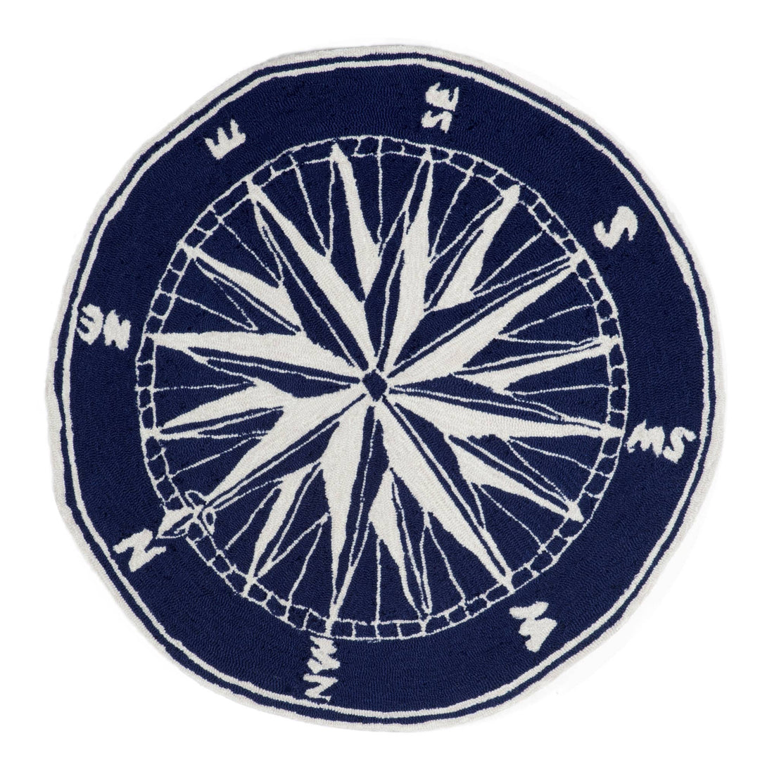 Frontporch Compass Indoor/Outdoor Rug: Navy / Polyester; Acrylic / 1'8" x 2'6"