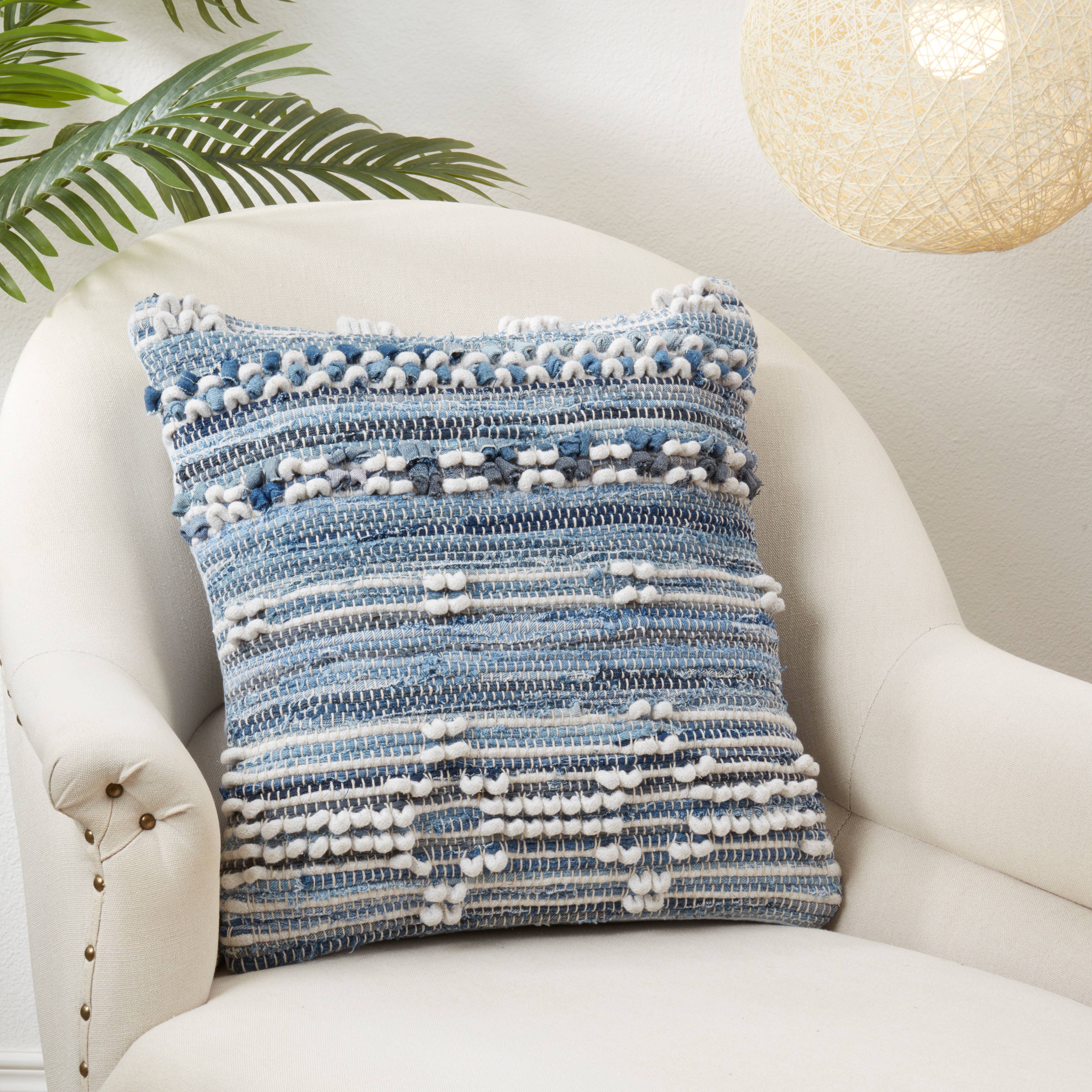 Denim Delight Chindi Throw Pillow: Denim / Down Filled / 20"