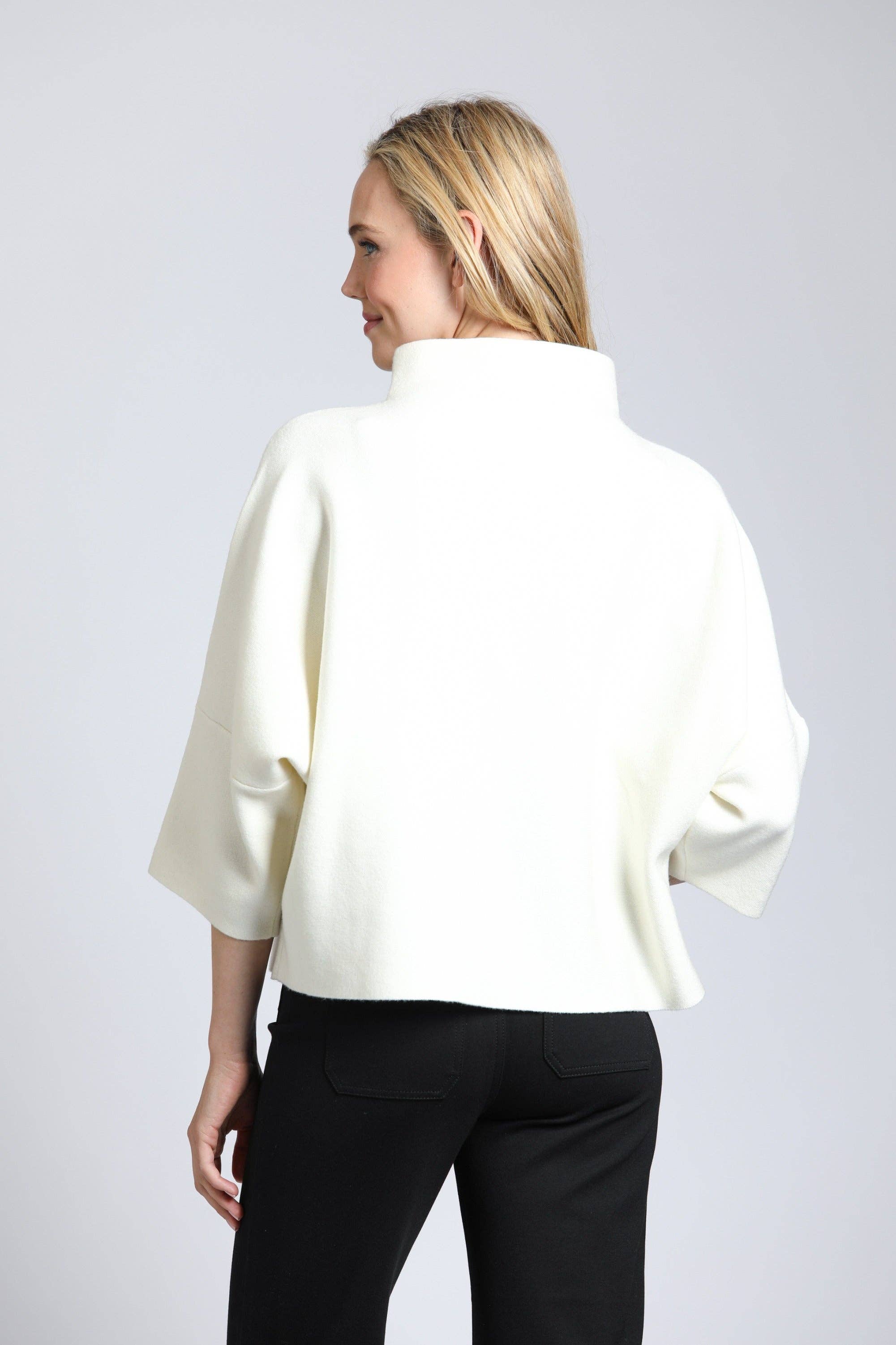 Funnel Neck Sweater With Patch Pocket: Winter White / M