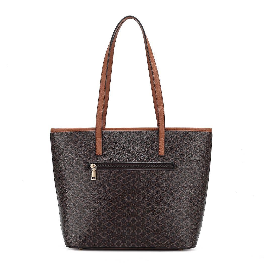 Arya Vegan Leather Women’s Tote Bag with Wristlet Pouch 2 pc: Blue-Navy