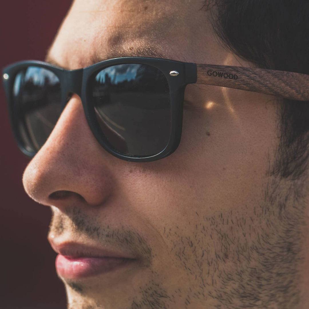 Walnut Wood Sunglasses Inside a Zipper Case