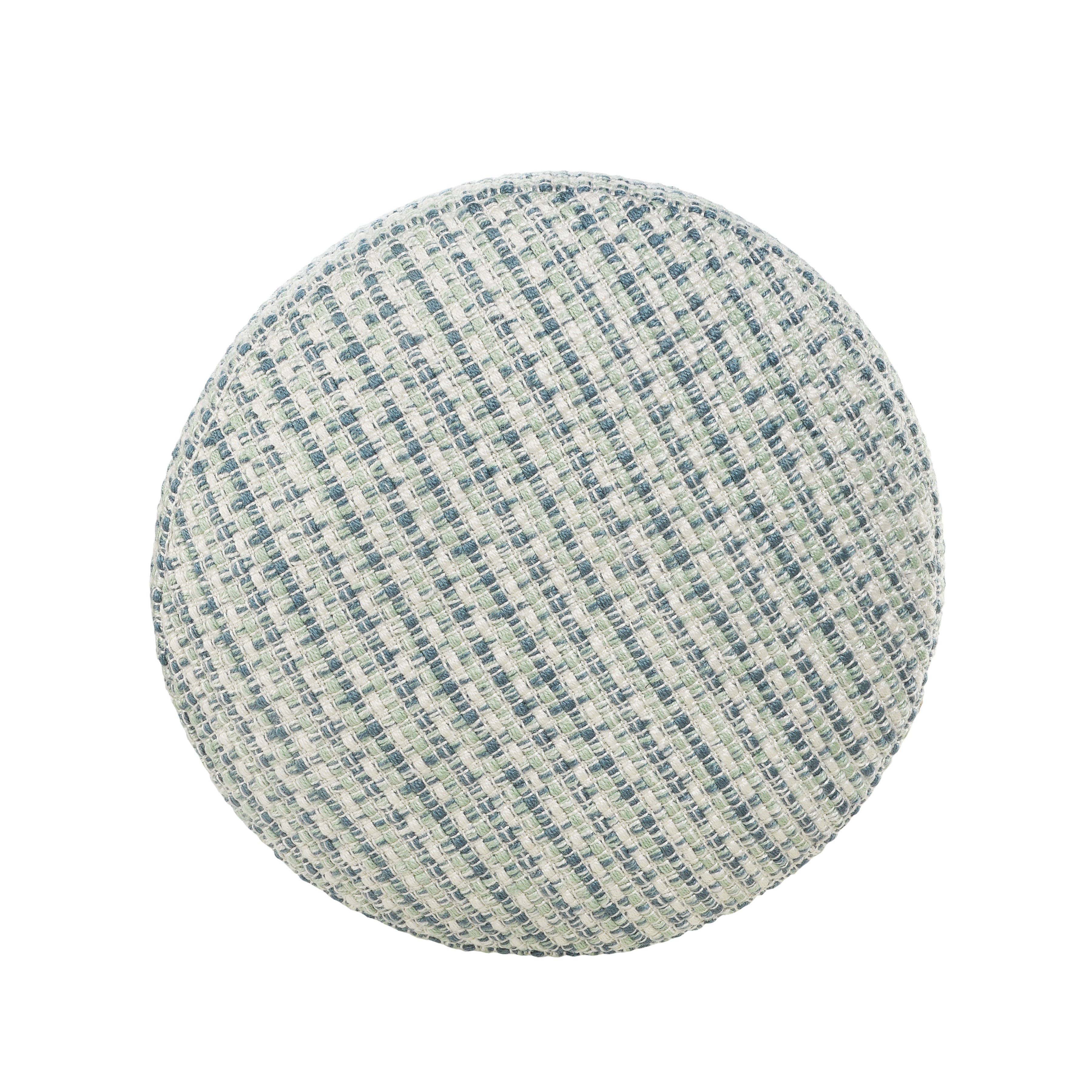 Interwoven Cylinder Multi-Color Indoor Outdoor Pouf: Blue/Green/White