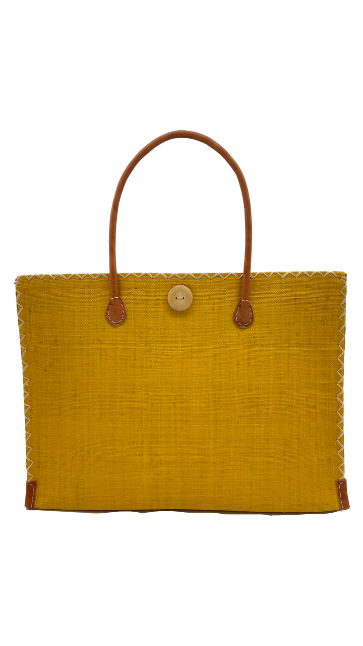 Zafran Solid Straw Beach Bag with Plastic Liner - 2 Sizes: Large / NATURAL