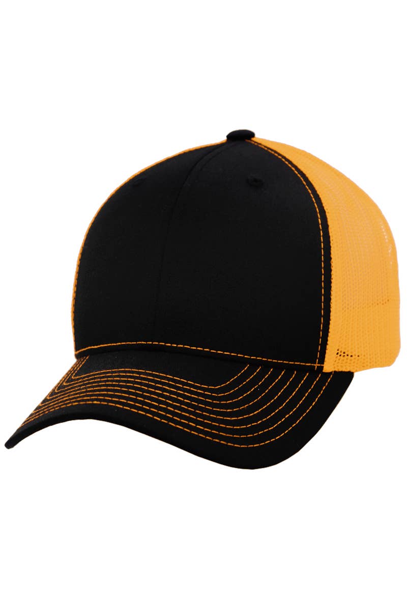 Sleek Black Front Six Panel Curved Bill Trucker Hat: Black