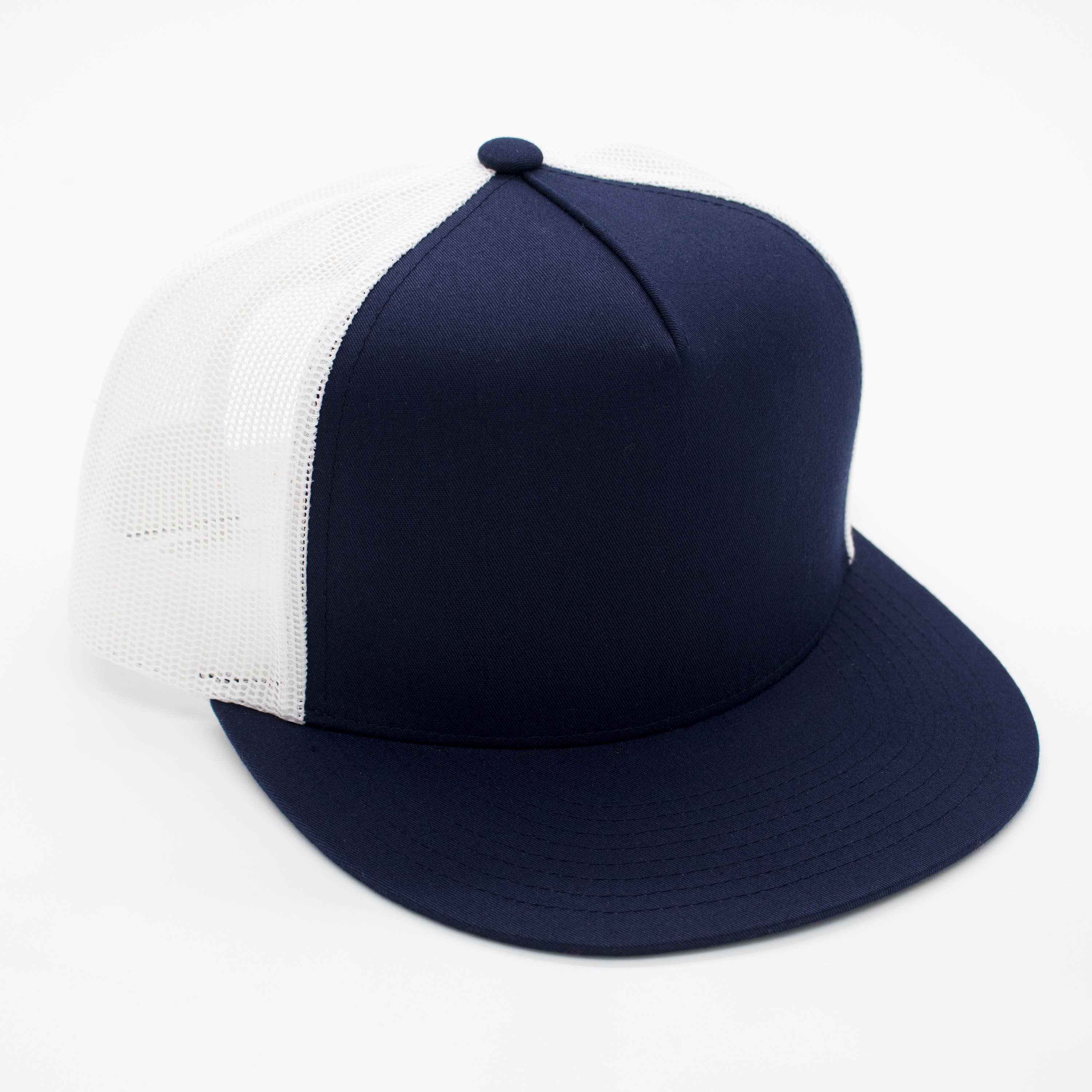 CUSTOM TEXT Raised Print Snapback Trucker Hats: All Black / White