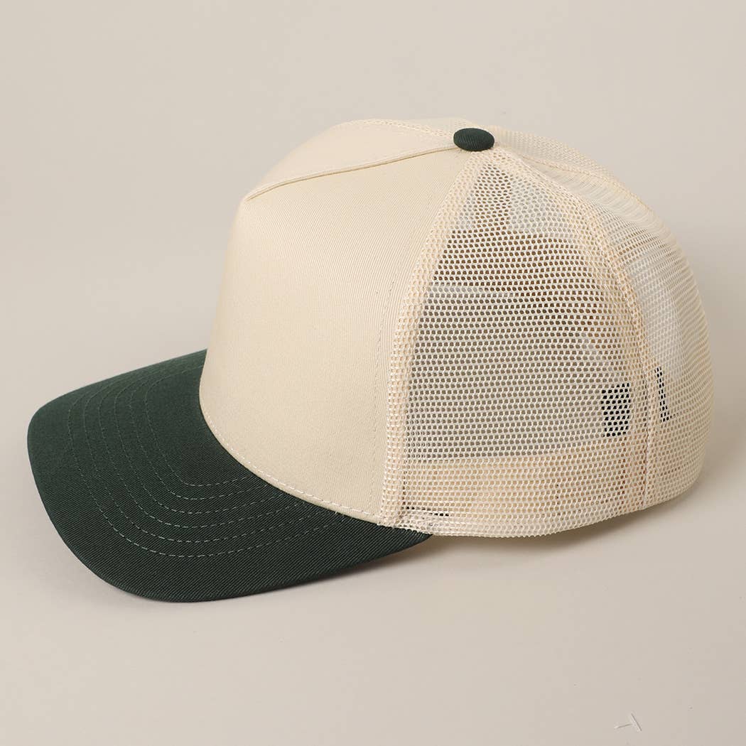 Solid Two-Tone Cotton Trucker Hat with Mesh Back