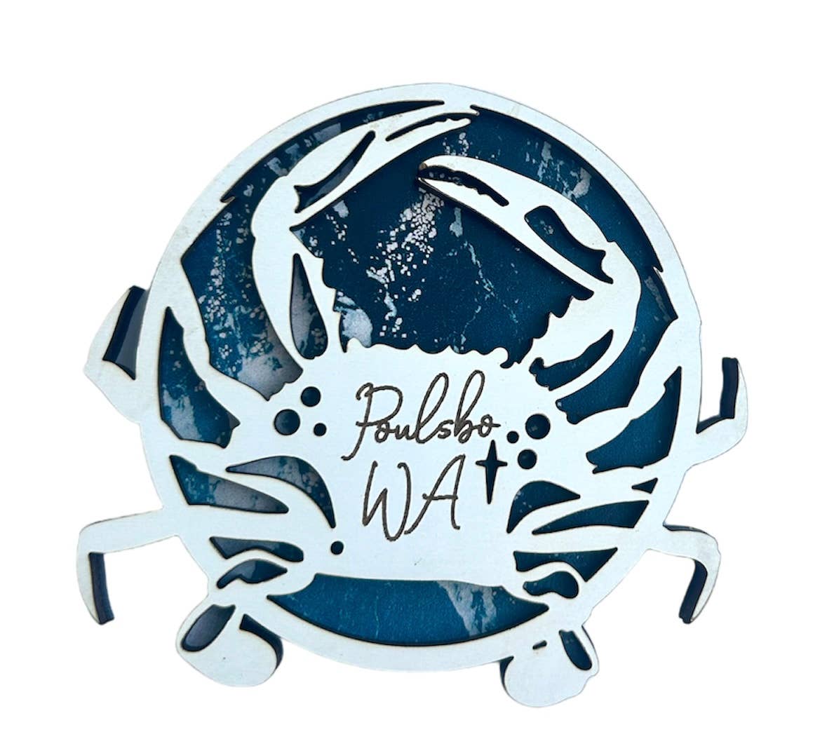 Customizable Crab Ocean Magnet/Ornament: White Front/Ocean Wave Back / Ornament