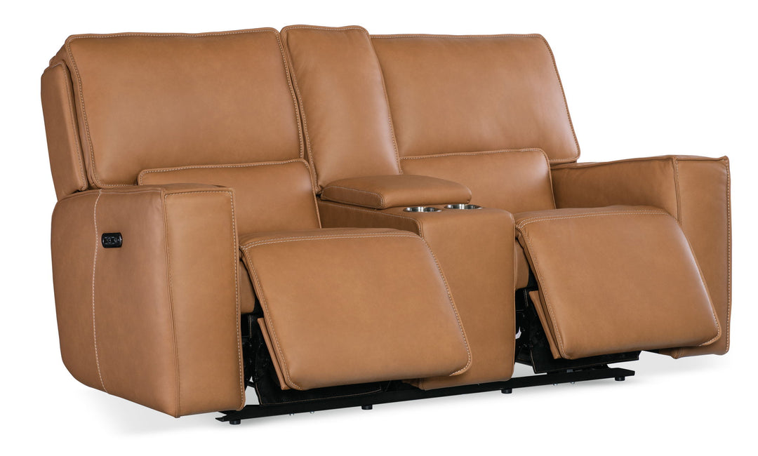 Miles - Zero Gravity Power Console Loveseat With Power Headrest - Light Brown