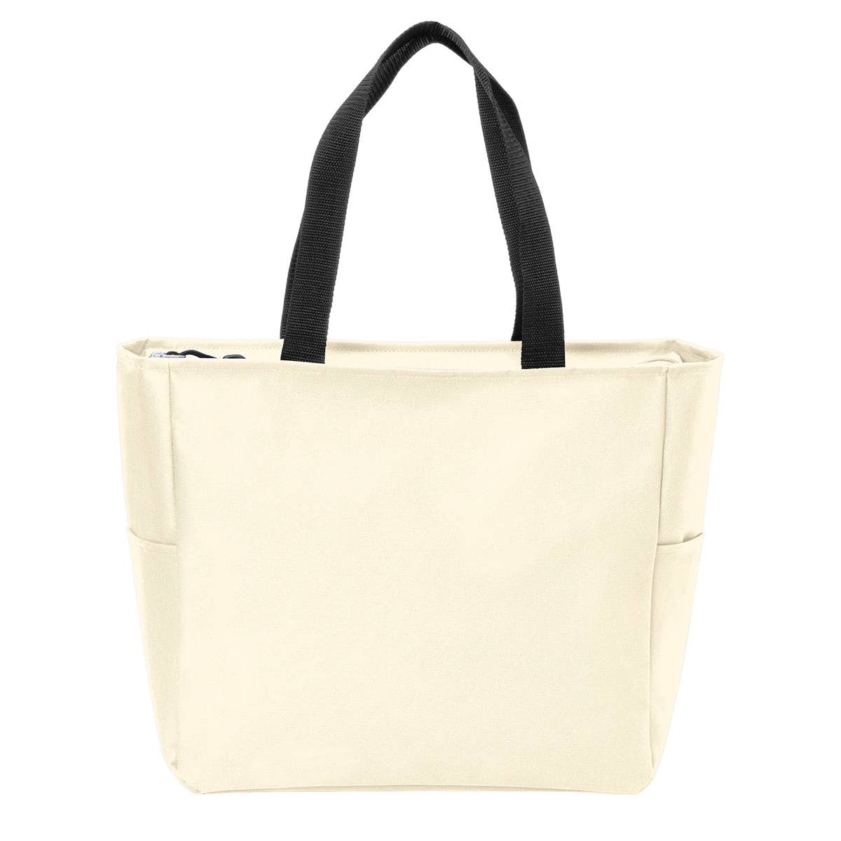 CUSTOM Small Business Tote Bag with Zipper and Side Pockets: Black