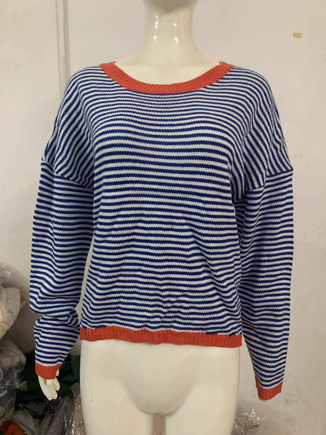 CWOSWL0811_ Long Sleeve Loose Neck Pullover Sweater: GREY / (L) 1