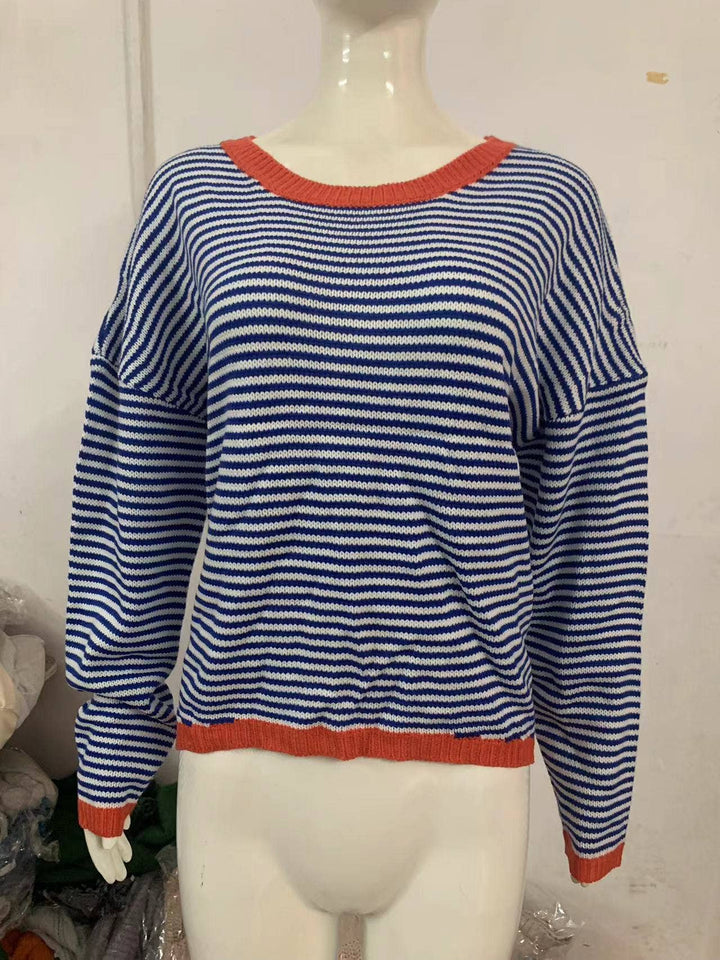 CWOSWL0811_ Long Sleeve Loose Neck Pullover Sweater: GREY / (XL) 1