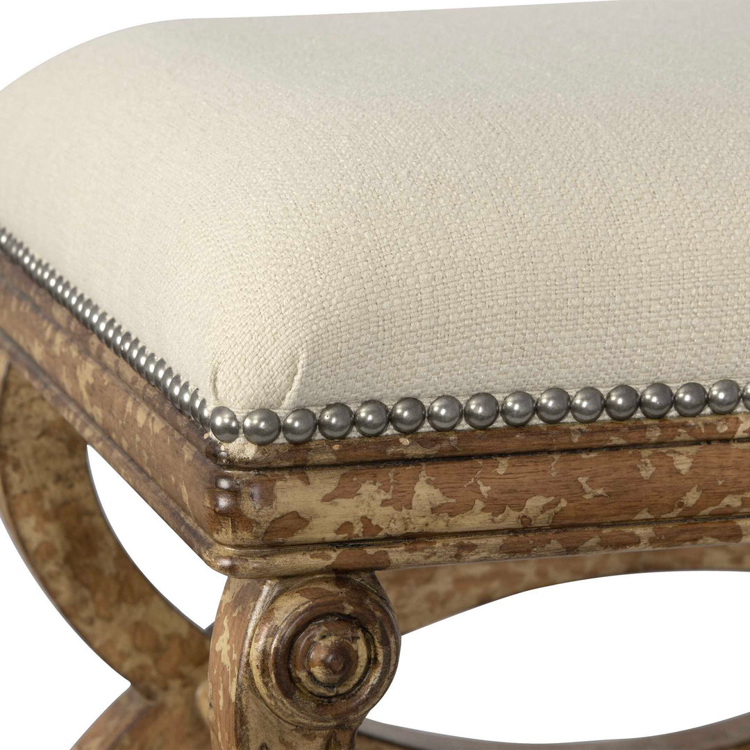 Karline - Natural Linen Small Bench - White