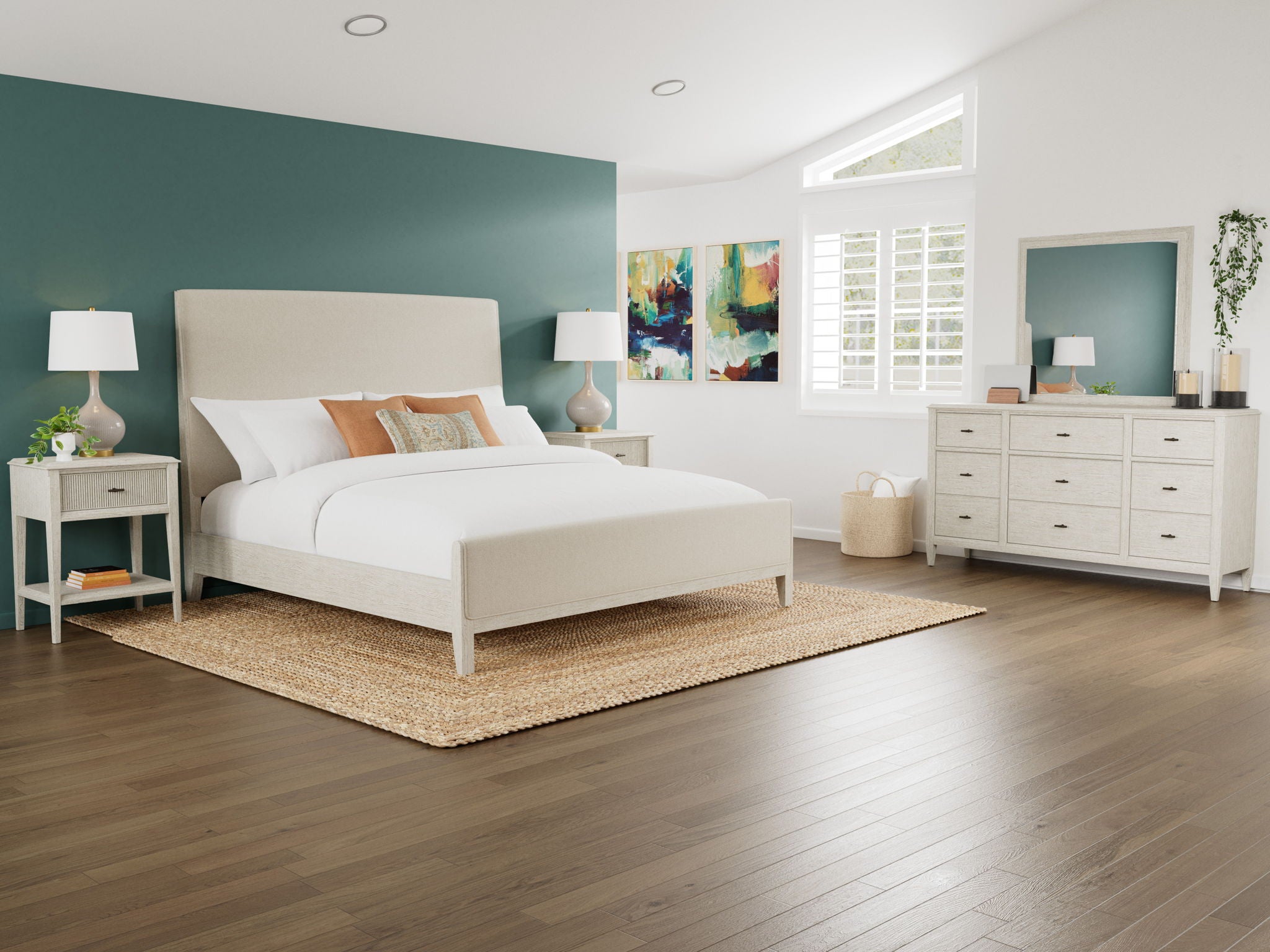 Carmella - Queen Upholstered Bed - Pebble Oak