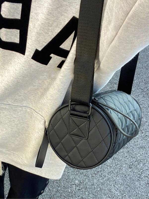 Rhombic Solid Color Split-Joint Zipper Shoulder Bags Crossbody Bags: BLACK / One_size