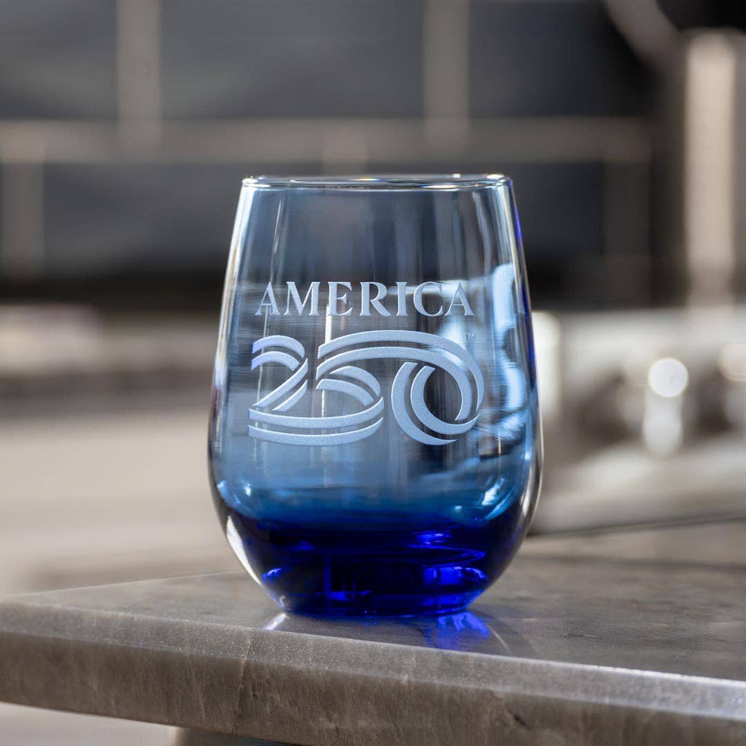 America250™ 15oz Blue Stemless Wine Glass | Set of 12