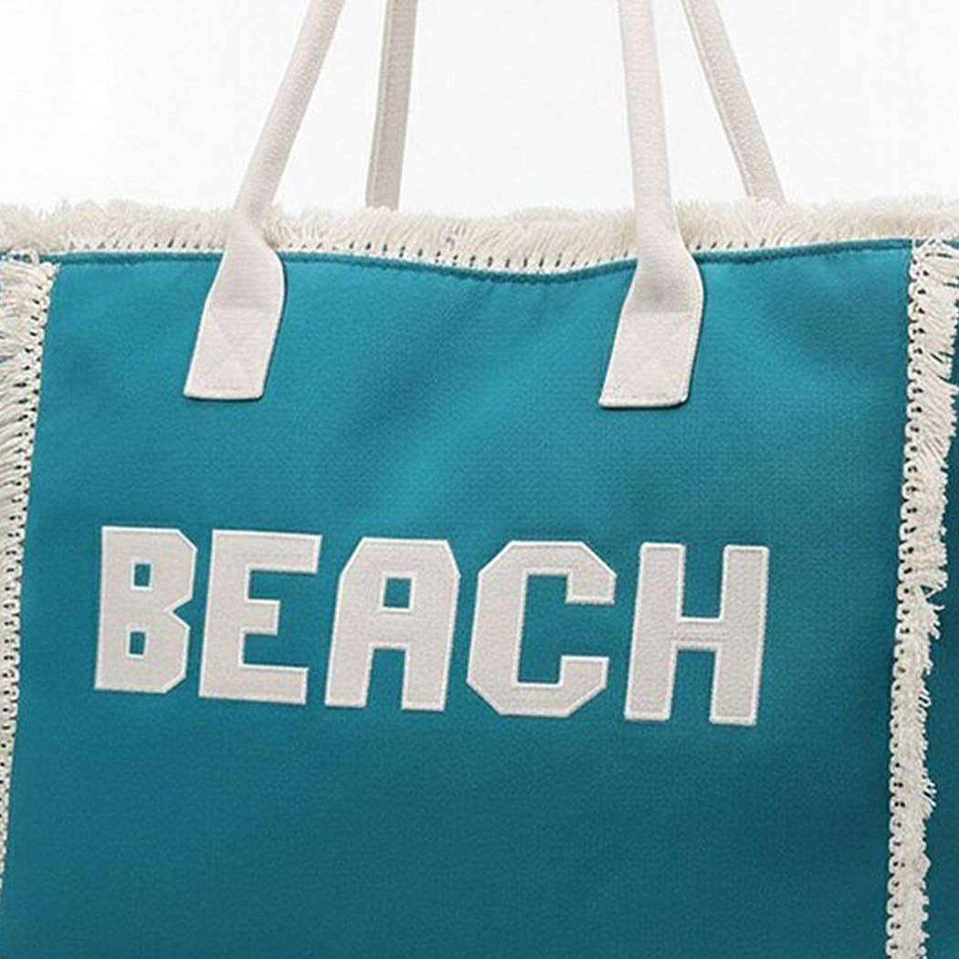 Embroidered Beach Letter Fringe Tote Bag