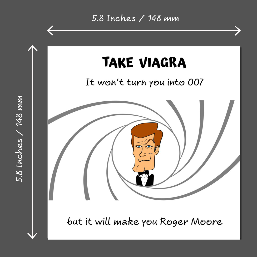Funny James Bond Birthday Card for husband, boyfriend, male friend, men, uncle - humorous Roger Moore Viagra Joke