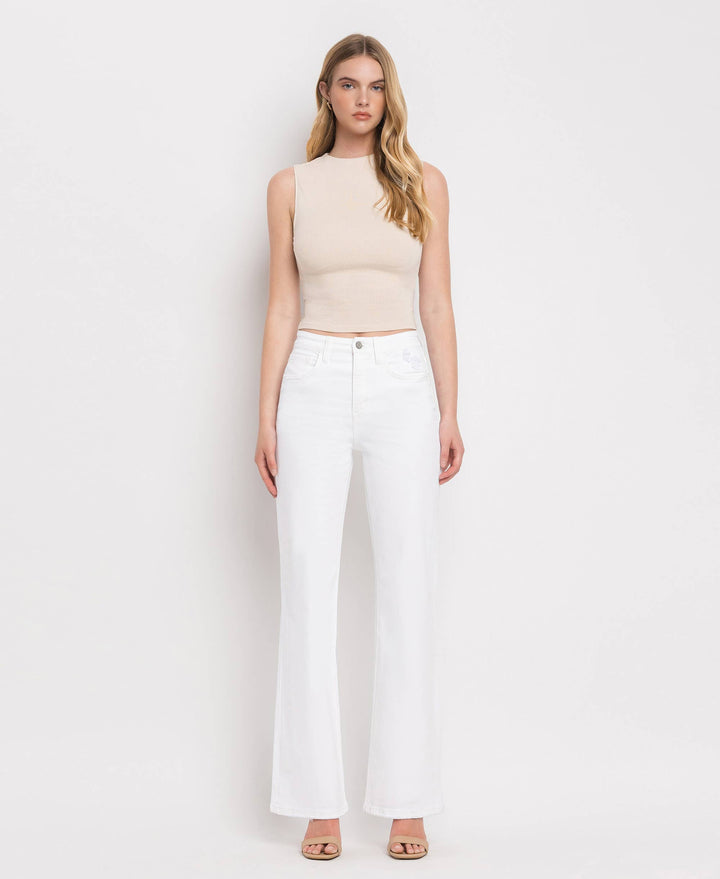 90'S VINTAGE TUMMY CONTROL SUPER HIGH FLARE JEANS V3212WH: OPTIC WHITE / 27