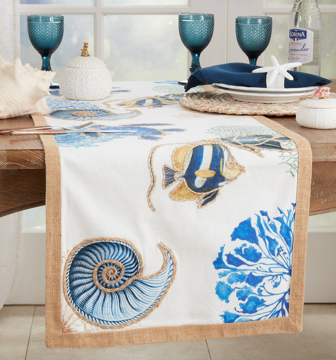 Sea Life Runner: 16"x72" / Navy Blue