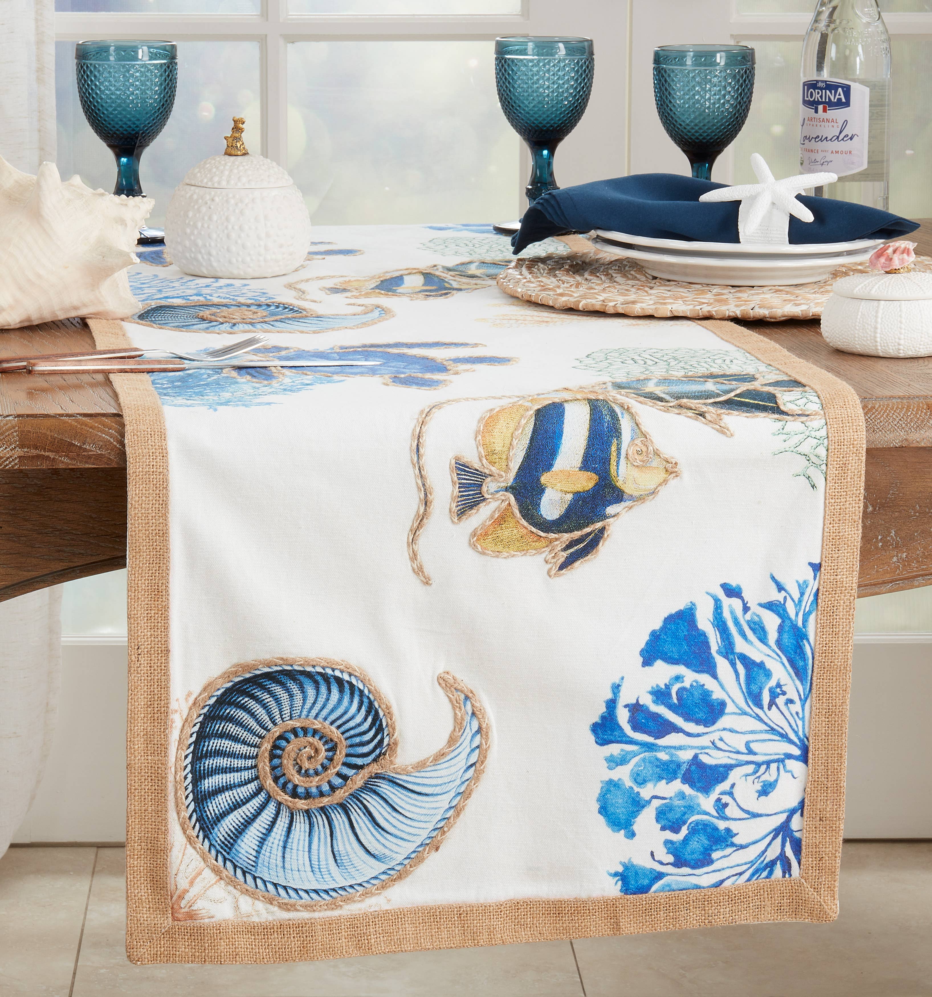Sea Life Runner: 16"x72" / Navy Blue