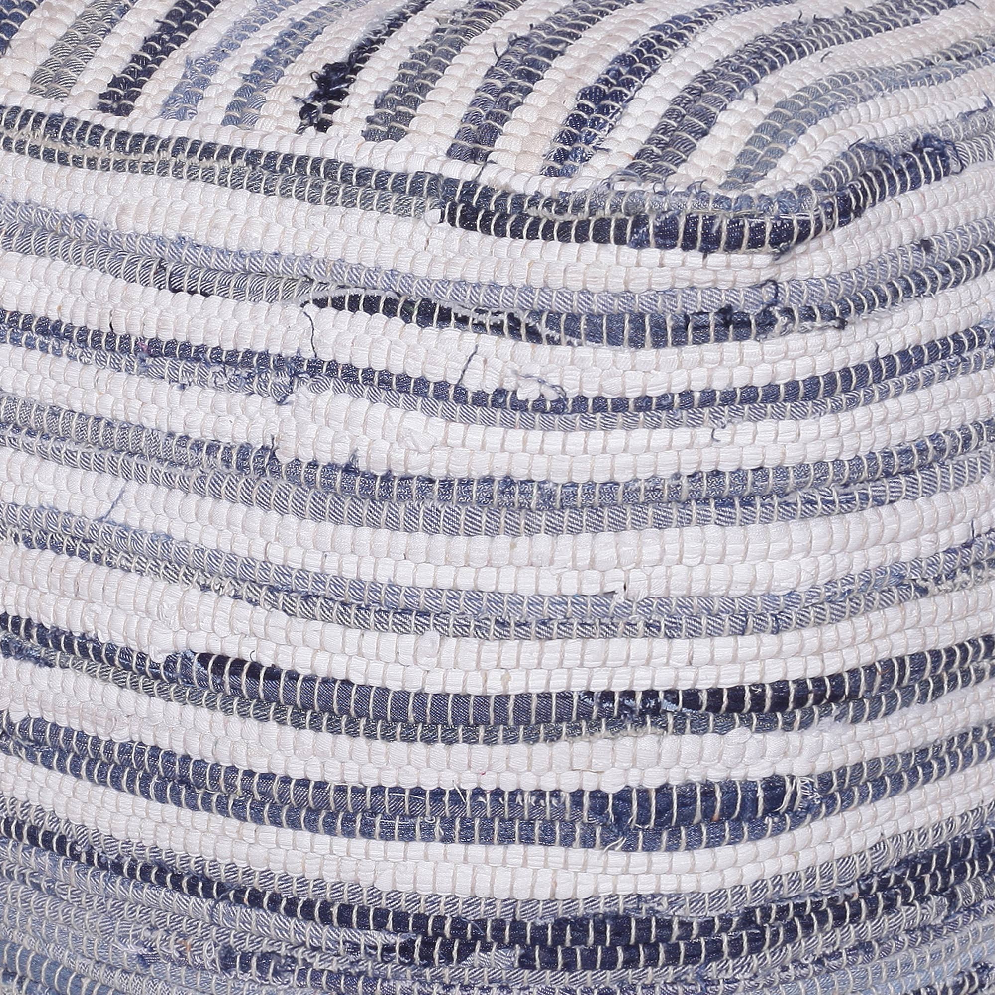 Andros Navy Blue/White Striped Cotton Cube Pouf