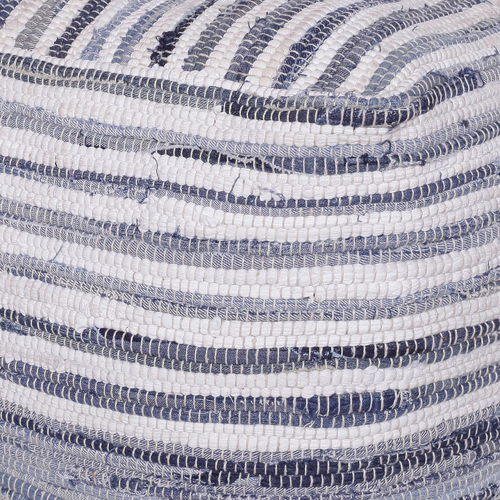 Andros Navy Blue/White Striped Cotton Cube Pouf