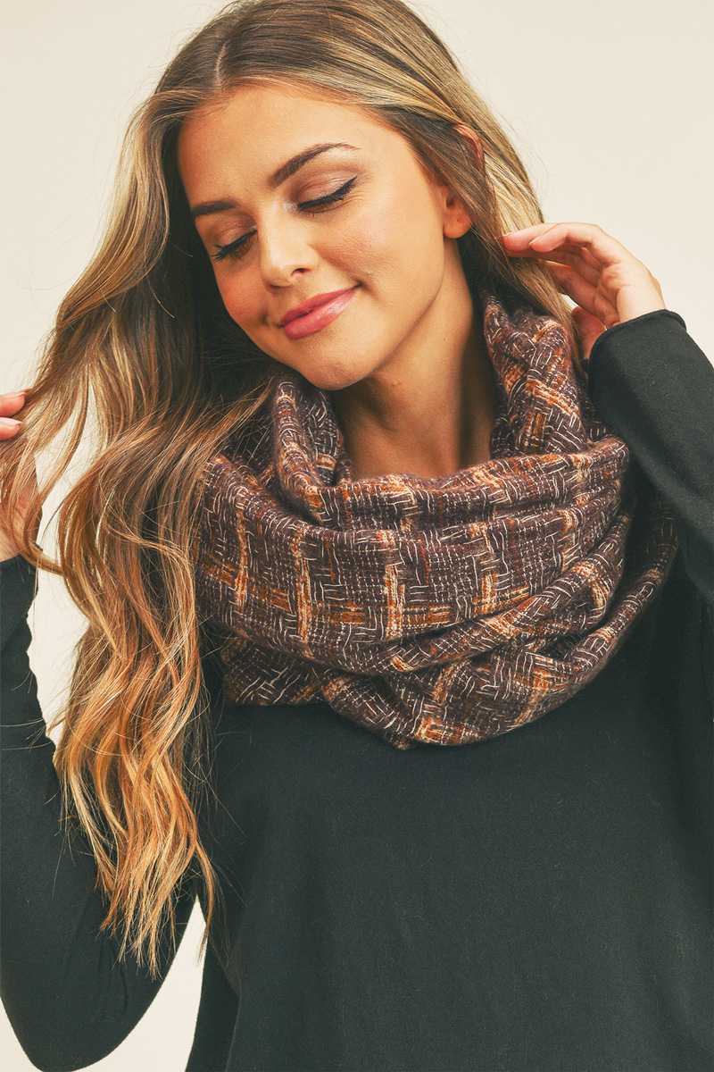 PLAID INFINITY SCARF MS0250: Mustard
