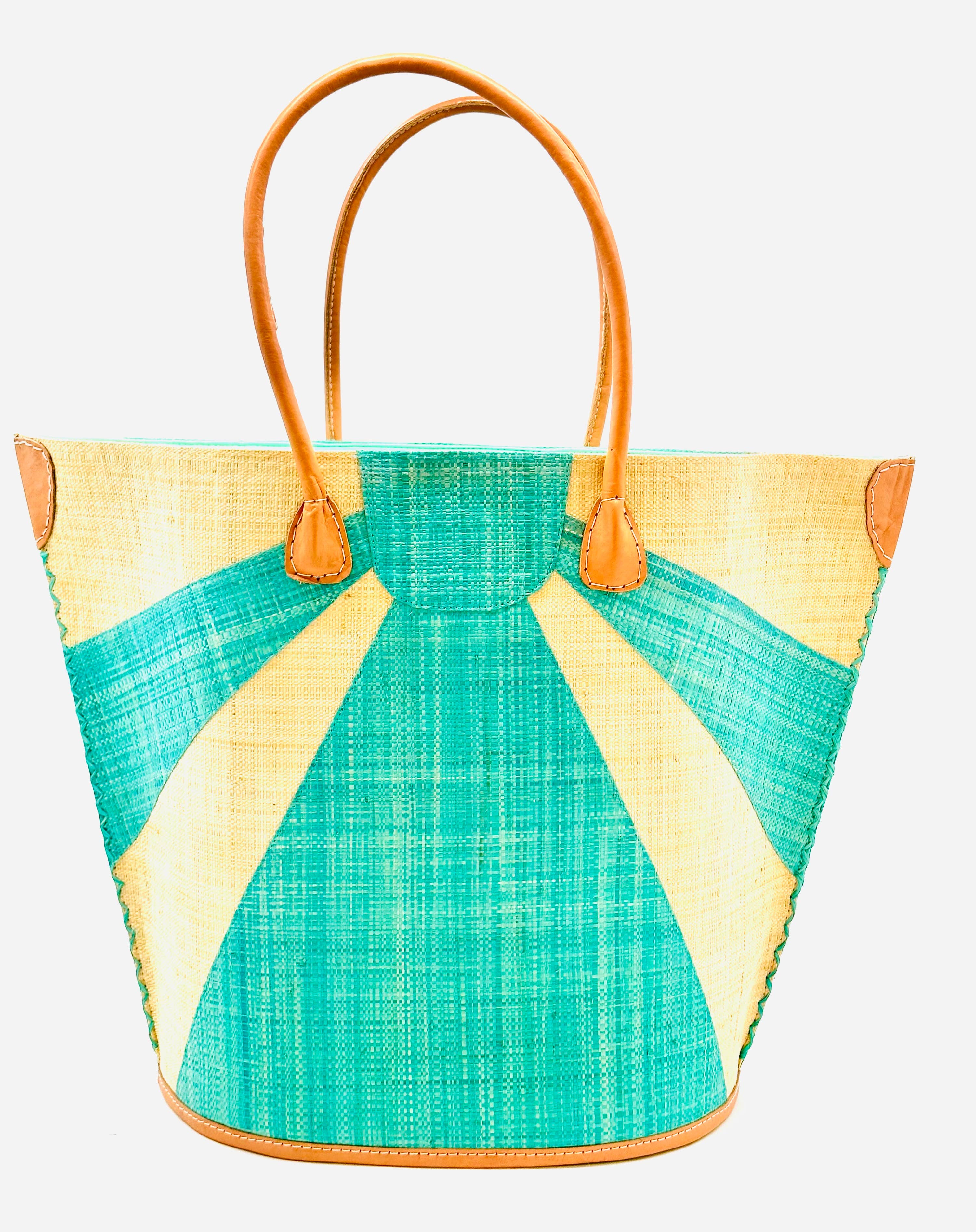 Sunburst Large Straw Tote Bag: Black