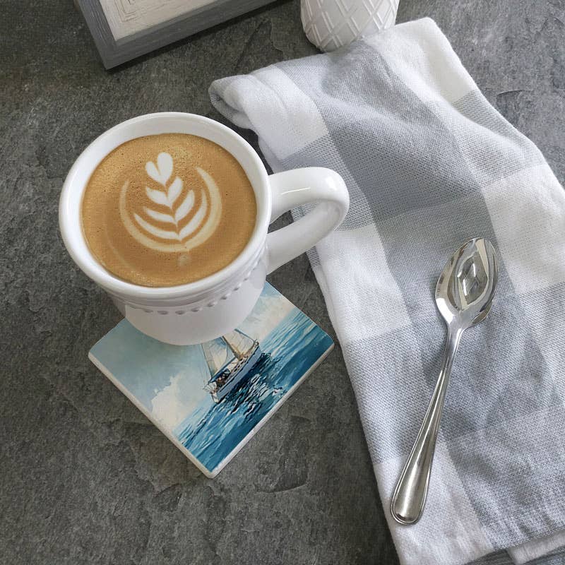 Coaster Nautical Sailboat Watercolor: Limestone