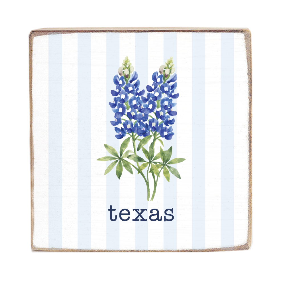 Bluebonnet Stripe Personalized Block Sign