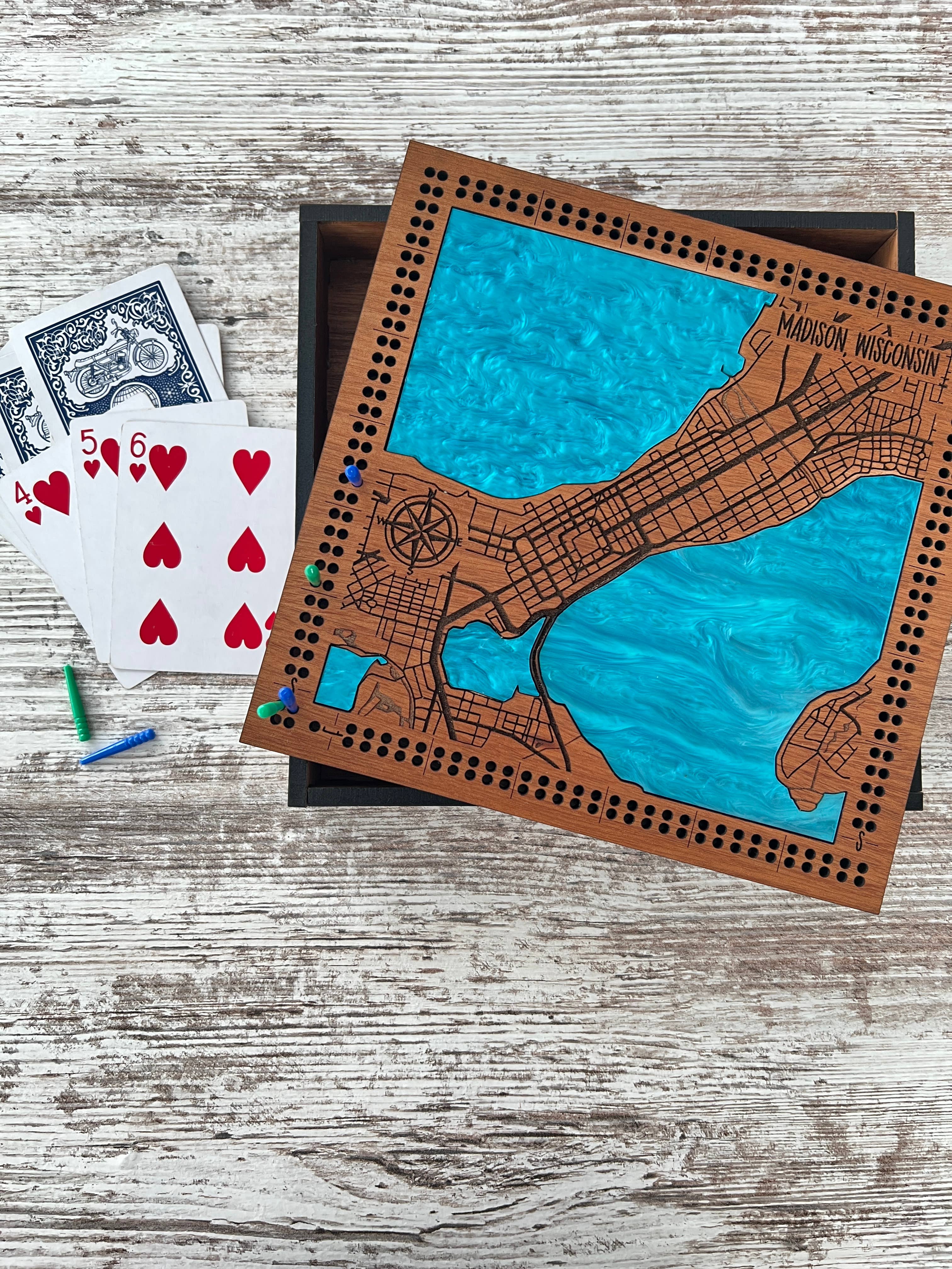 Custom Lake or City Cribbage Board: Lake and Streets / Print
