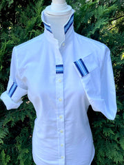 Casie 2 - White Ox w Blue & Lt. Blue Stripe Ribbon: White w Blue & Lt. Blue Stripe Ribbon / S