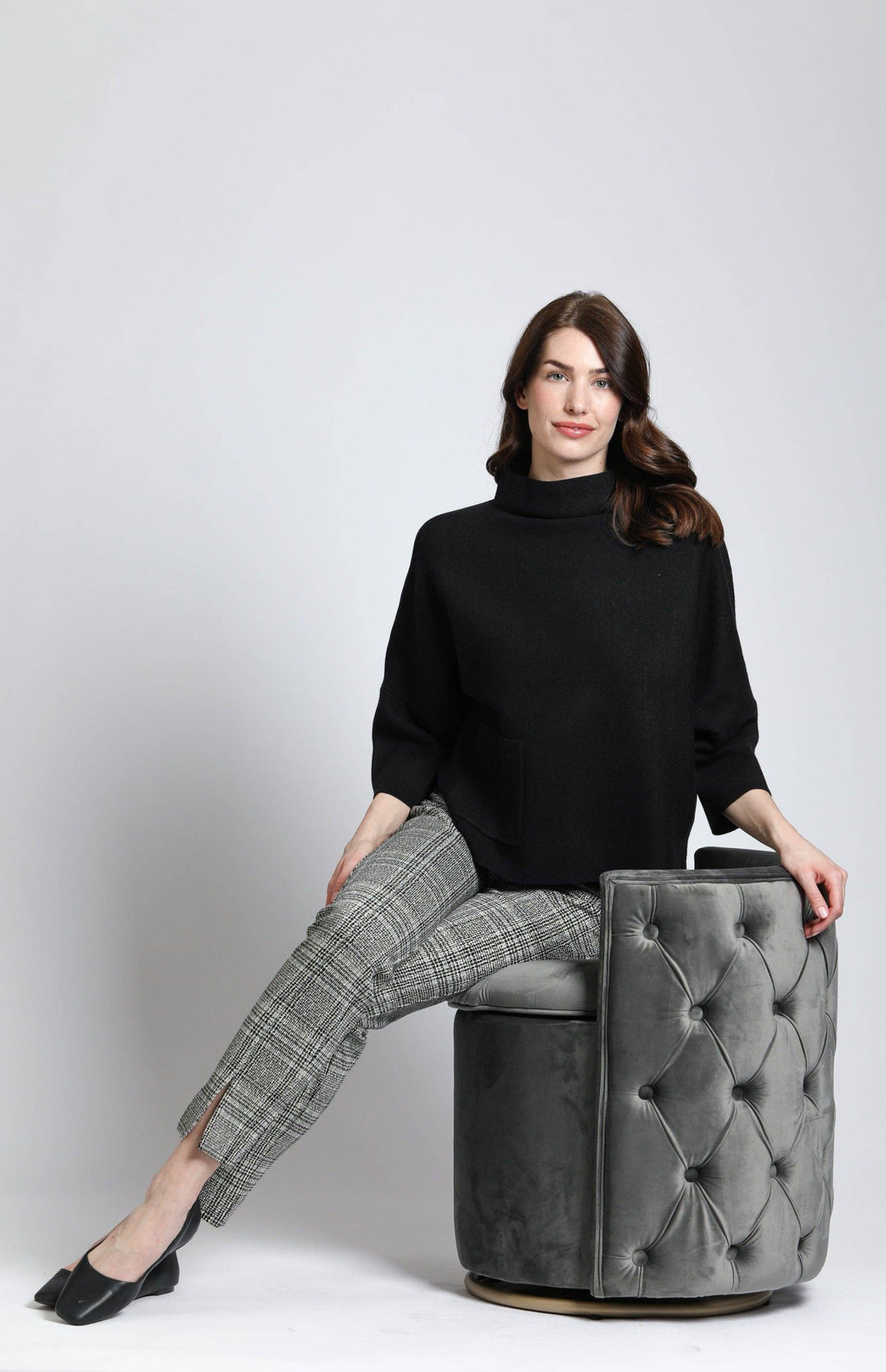 Funnel Neck Sweater With Patch Pocket: BLACK / M