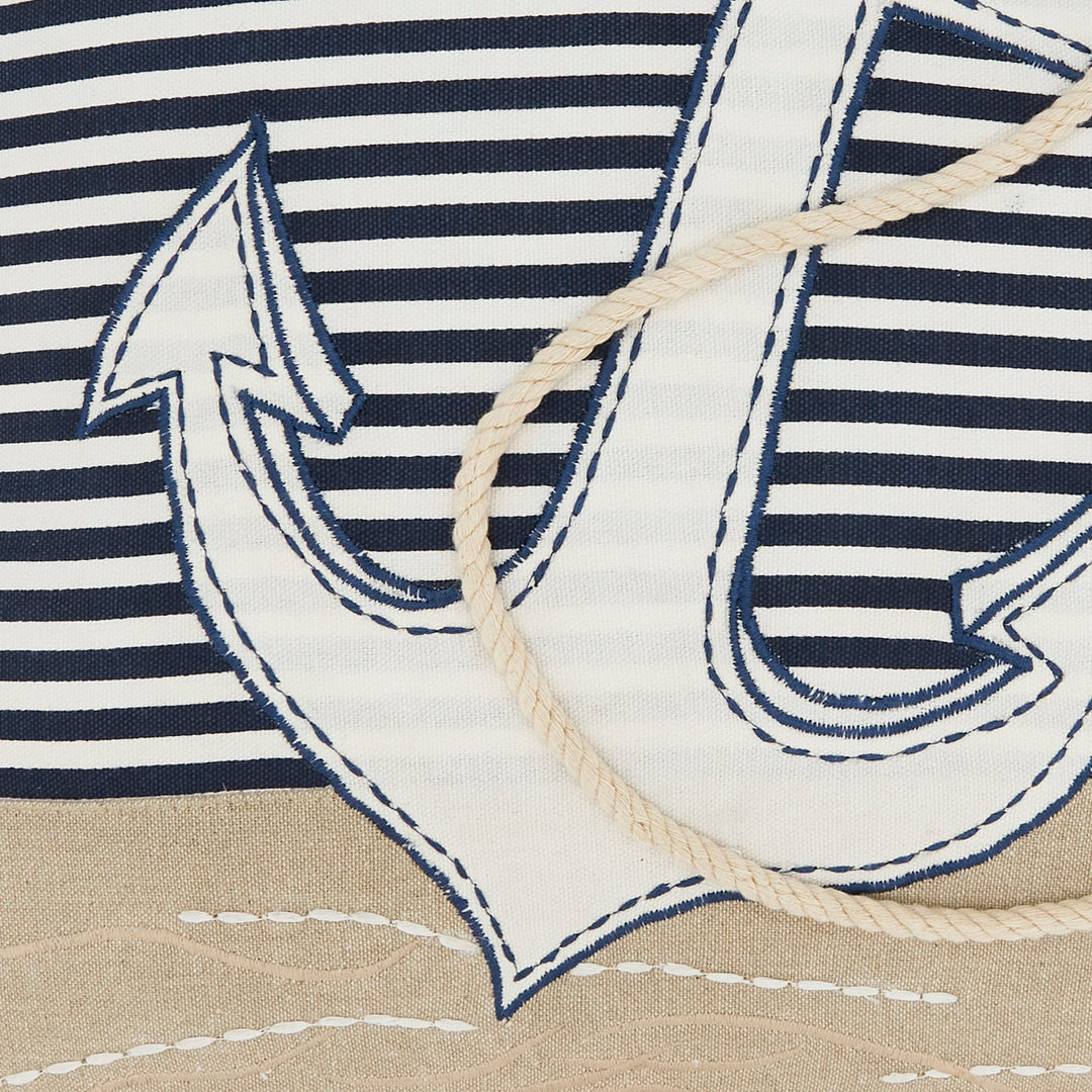 Coastal Embroidered Anchor Pillow: Multi / Poly Filled / 18"