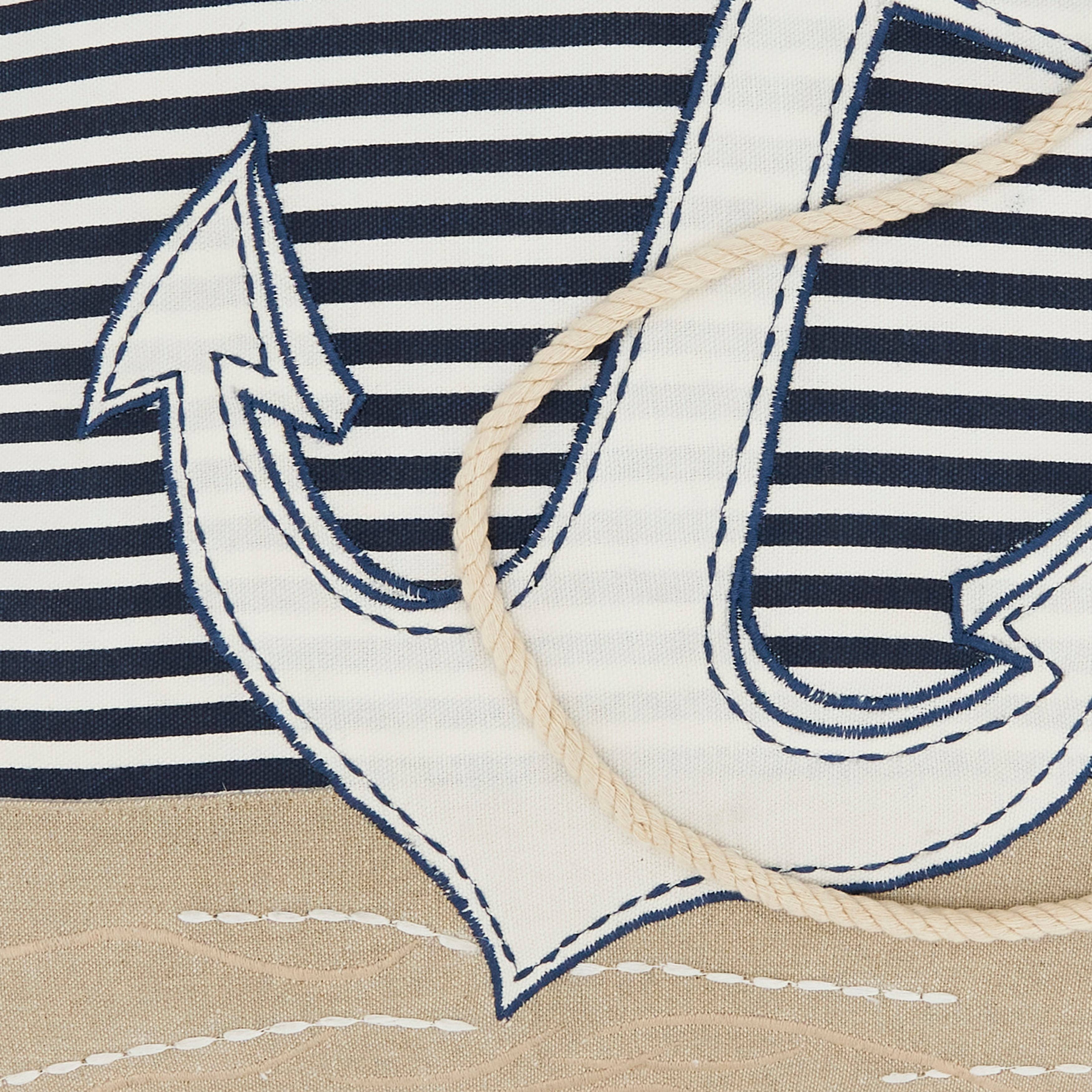 Coastal Embroidered Anchor Pillow: Multi / Poly Filled / 18"