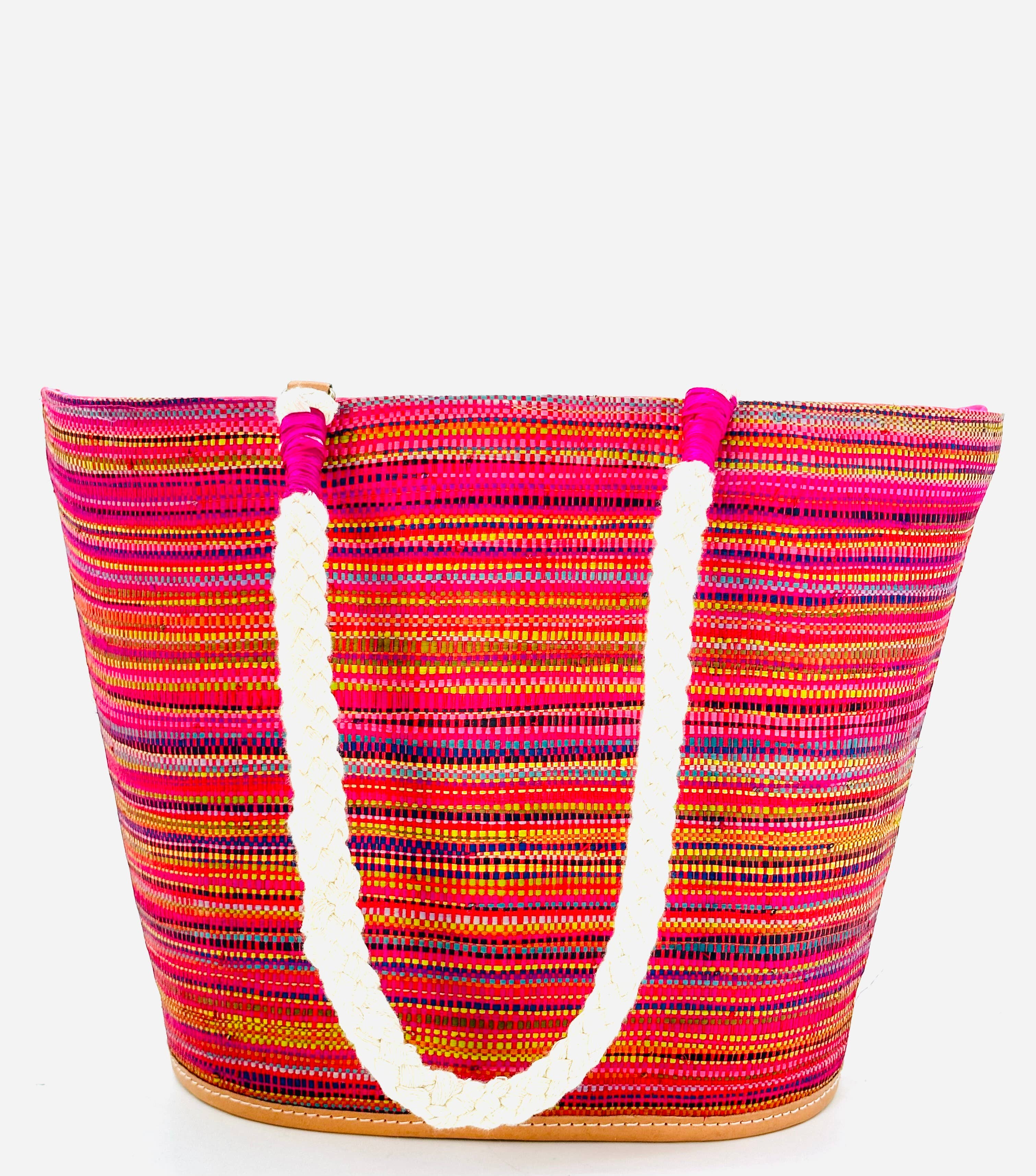 Brighton Melange Straw Basket Bag with Rope Handle: Blush Melange