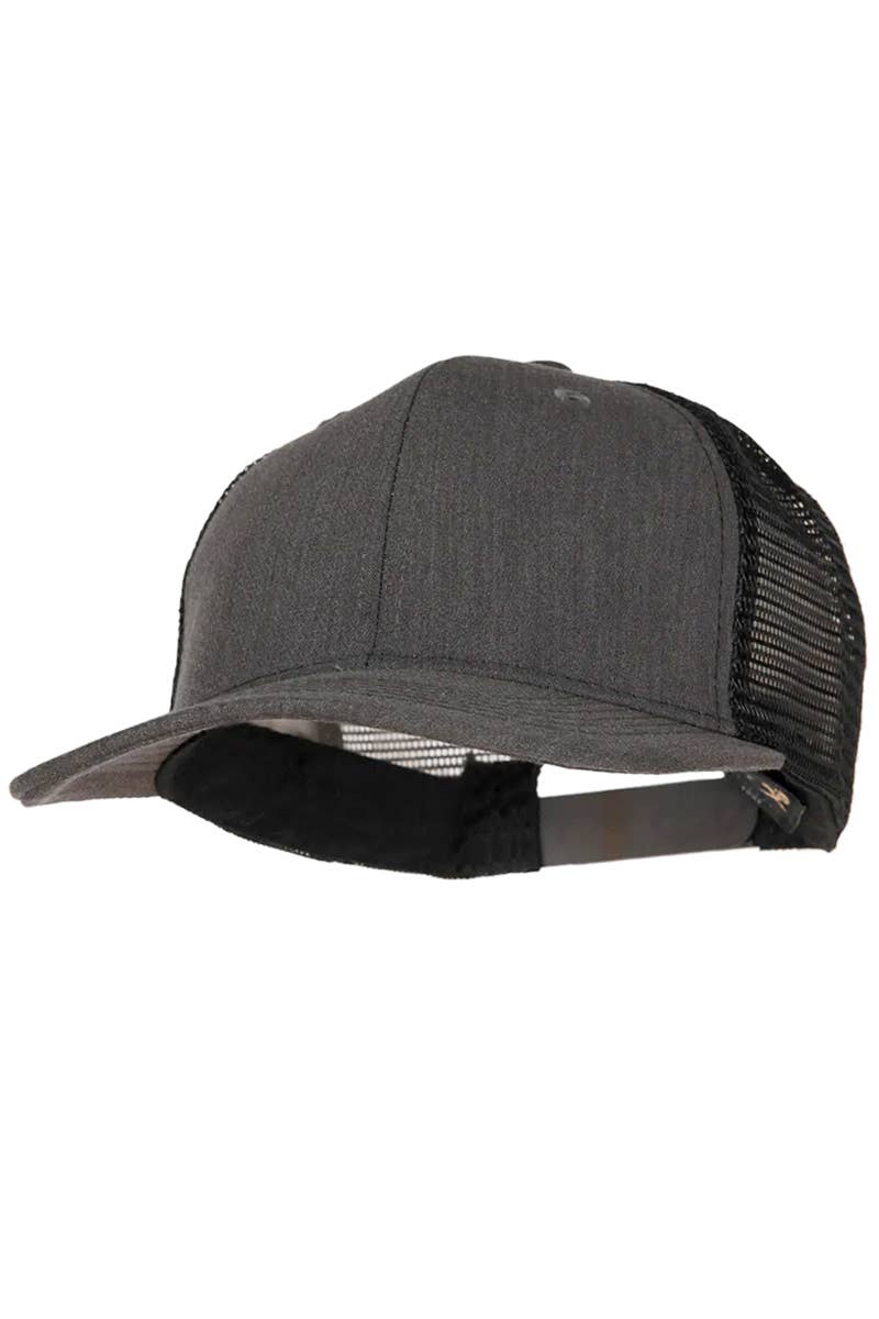 Premium Heather Twill High Profile Trucker Hat: Charcoal/Black