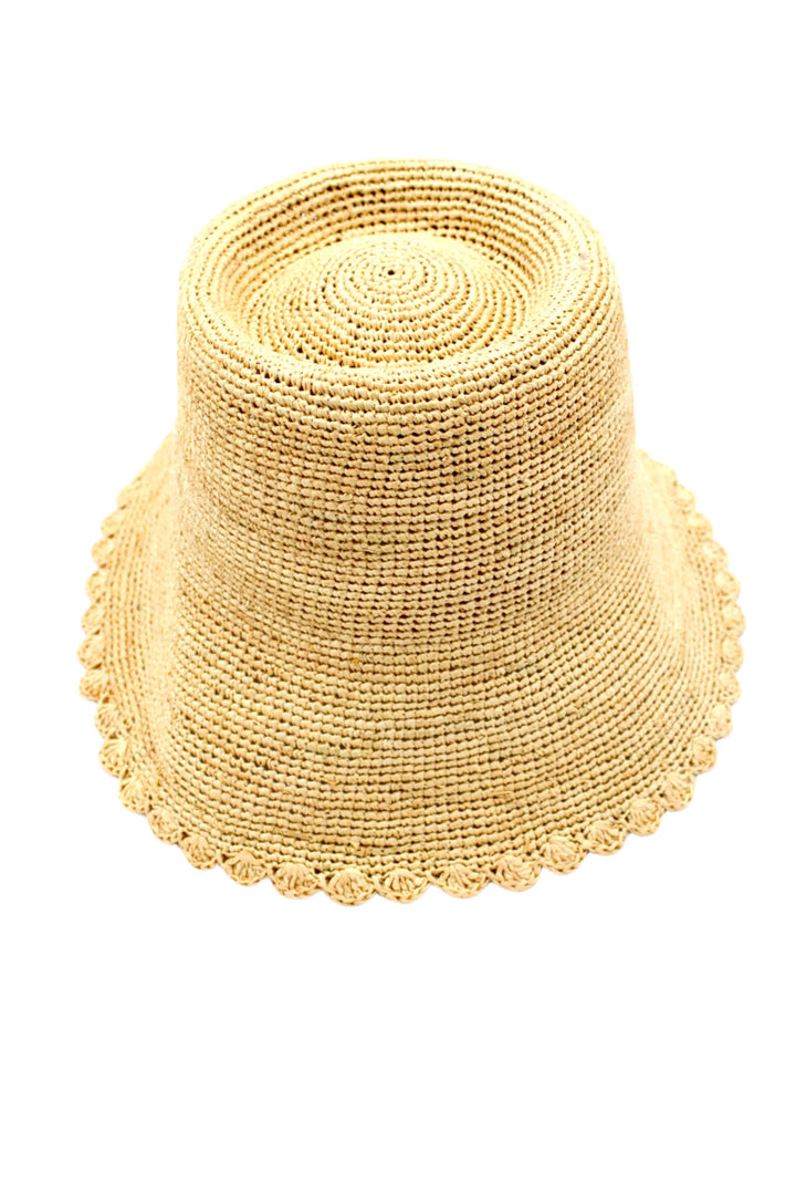 3" Kate Crochet Bucket Straw Hats W/ Colored Lace Weave Edge: Natural